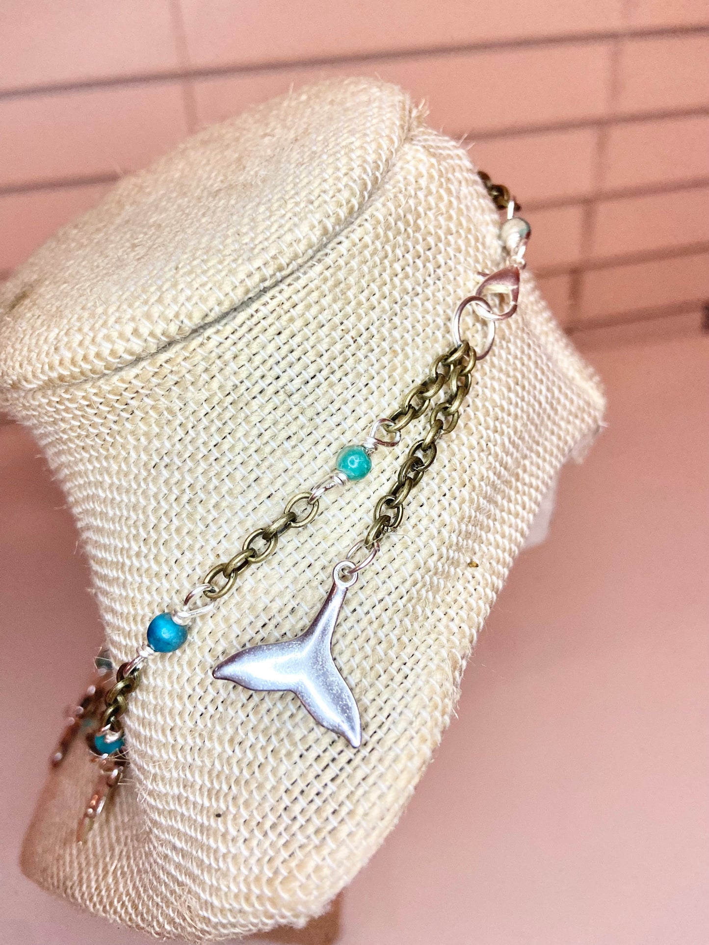 Turquoise Bead and Silver Charm Choker