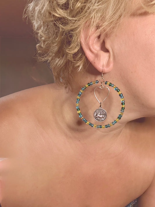 Blue and Yellow Aries Earring