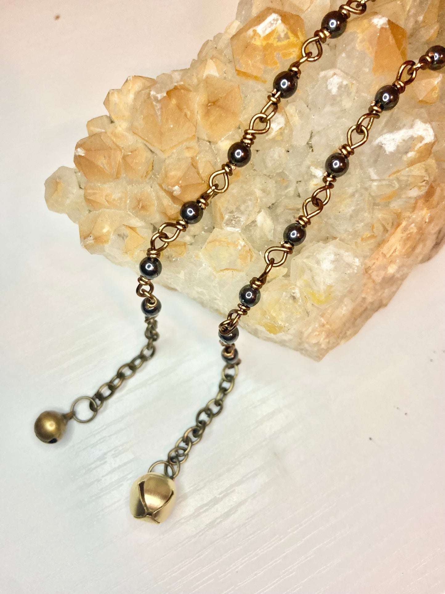 Matching Hematite Anklet and Cat Collar