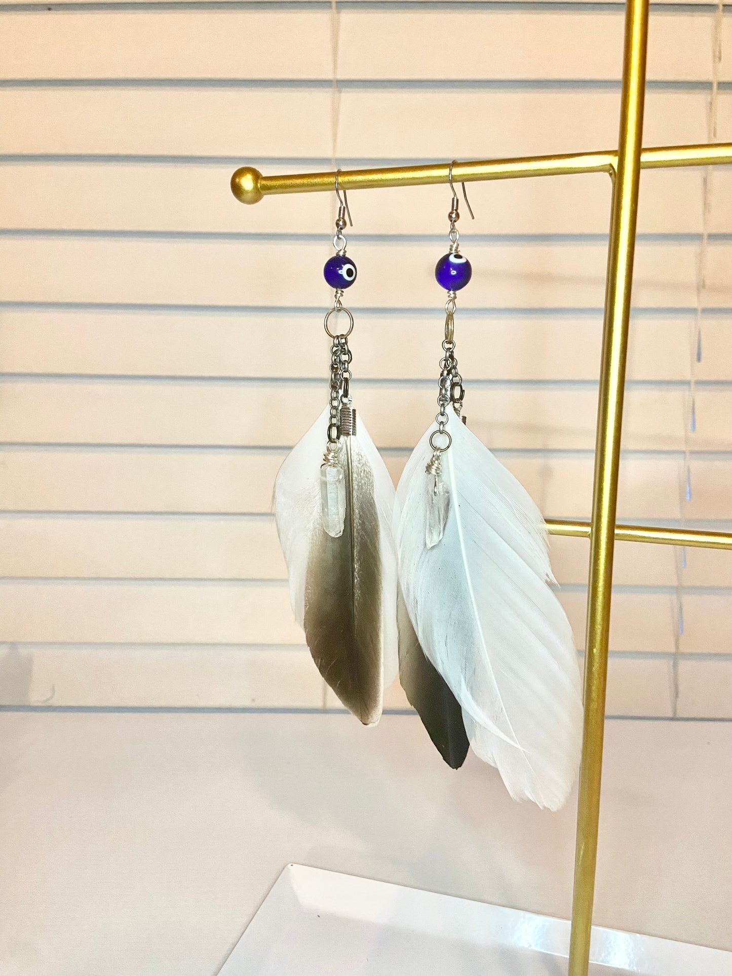 Quartz Crystal Evil Eye Earring