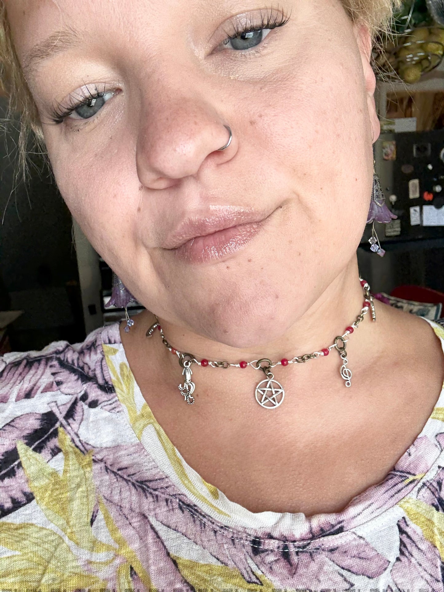 Carnelian and Silver Charm Choker