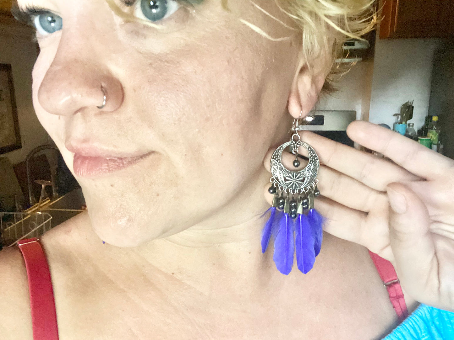 Blue and Hematite Boho Earrings