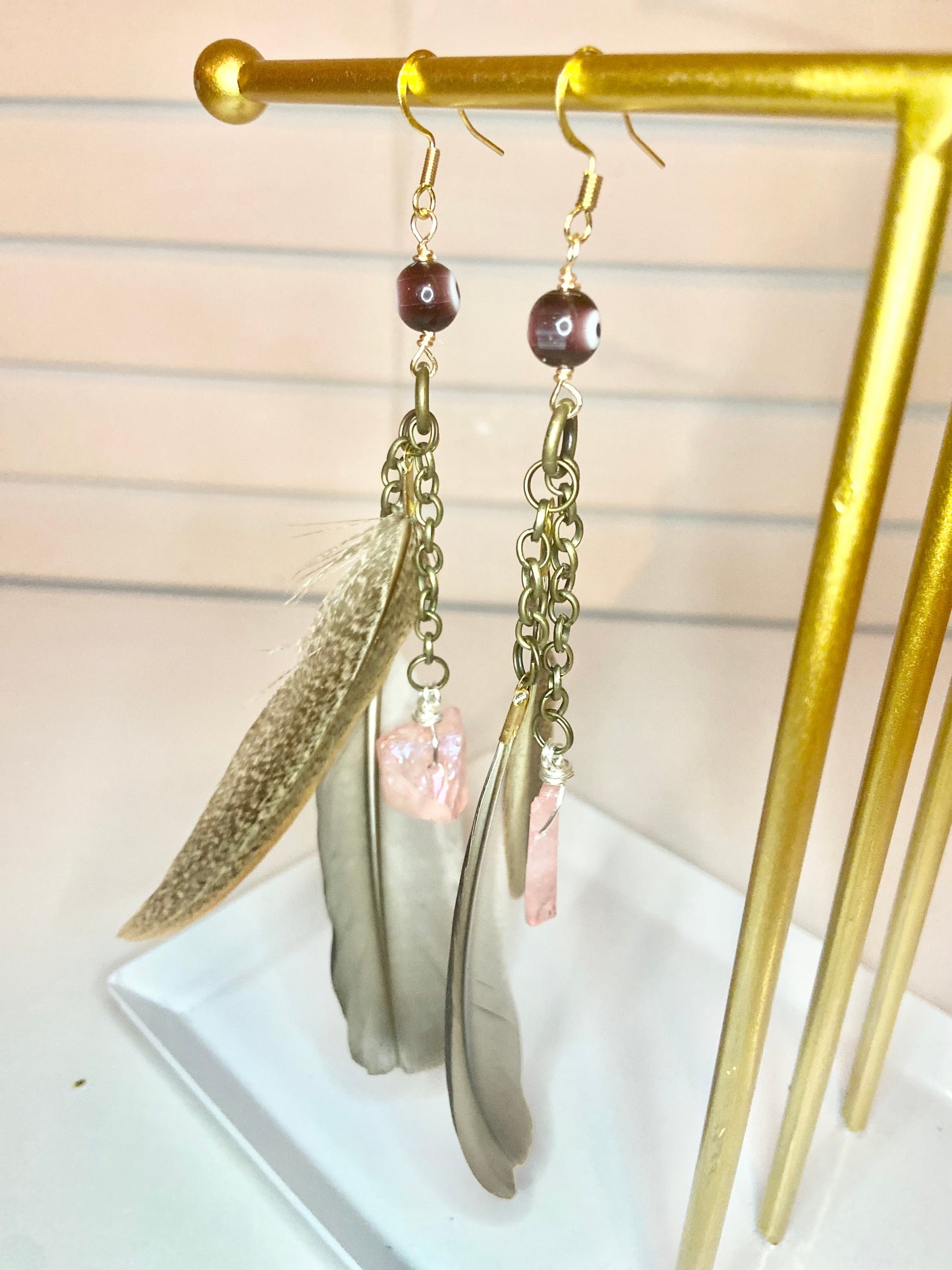 Rose Quartz Evil Eye Earrings