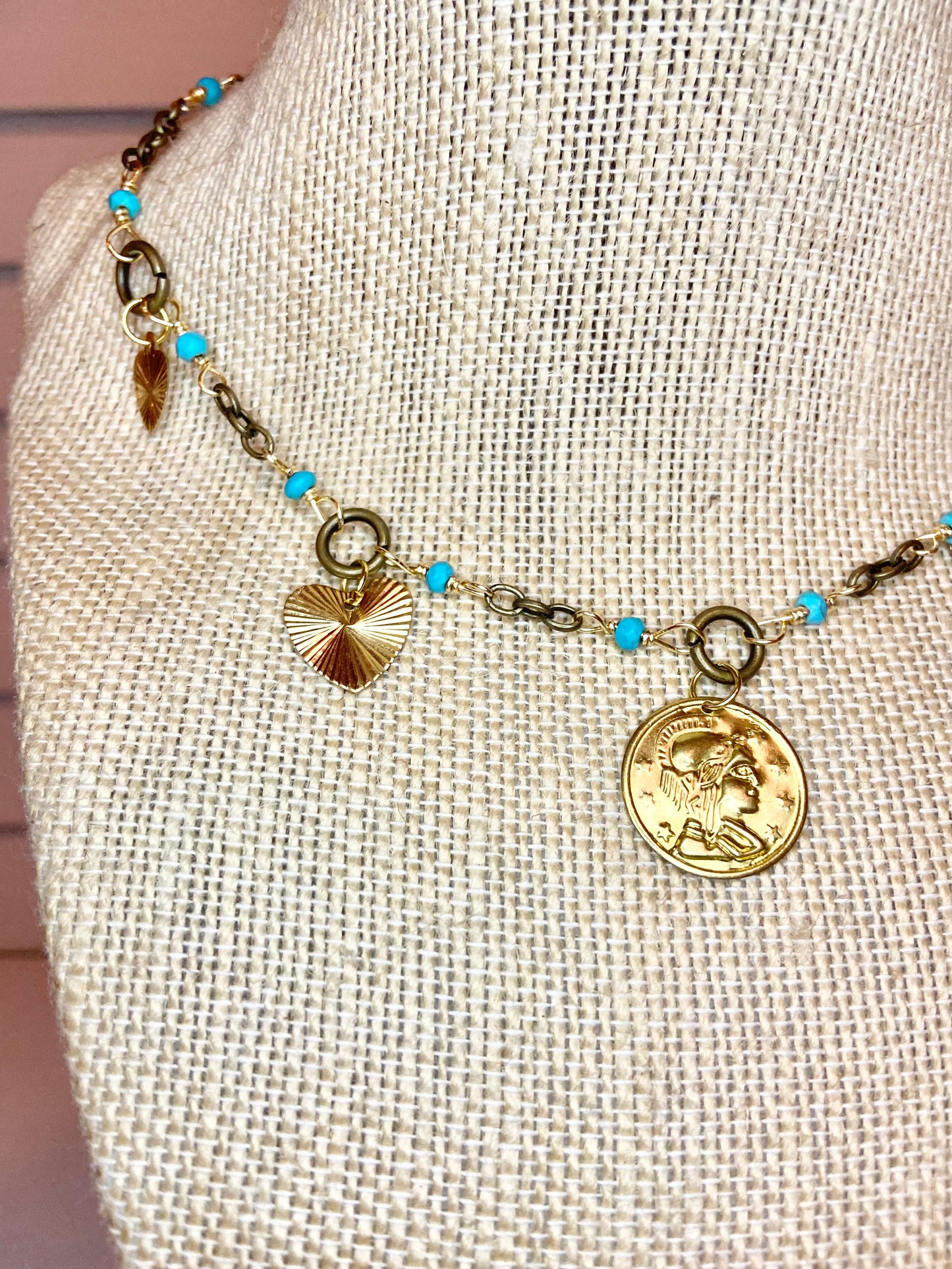 Turquoise and Gold Charm Choker