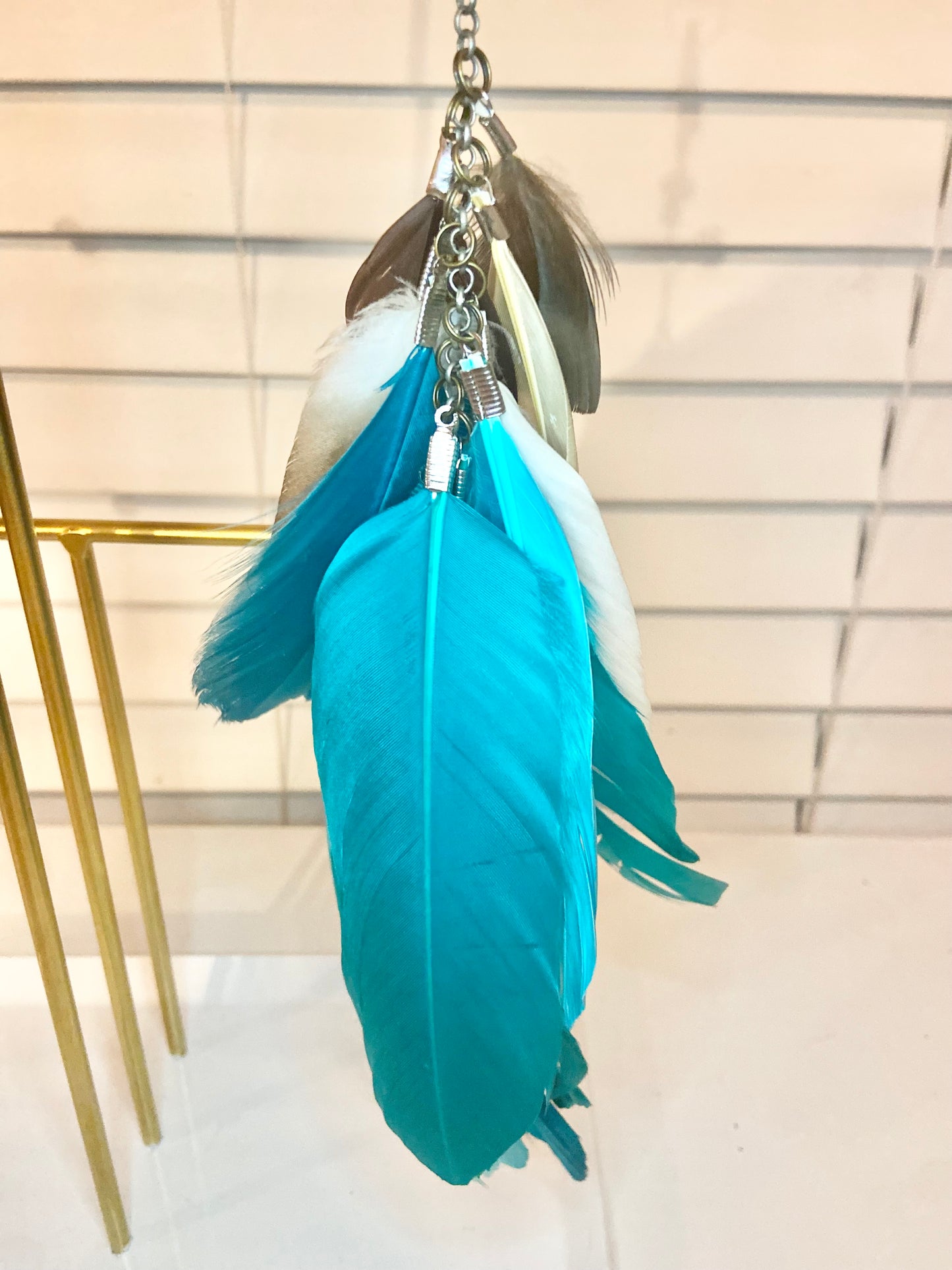 Single Long Blue Feather Earring
