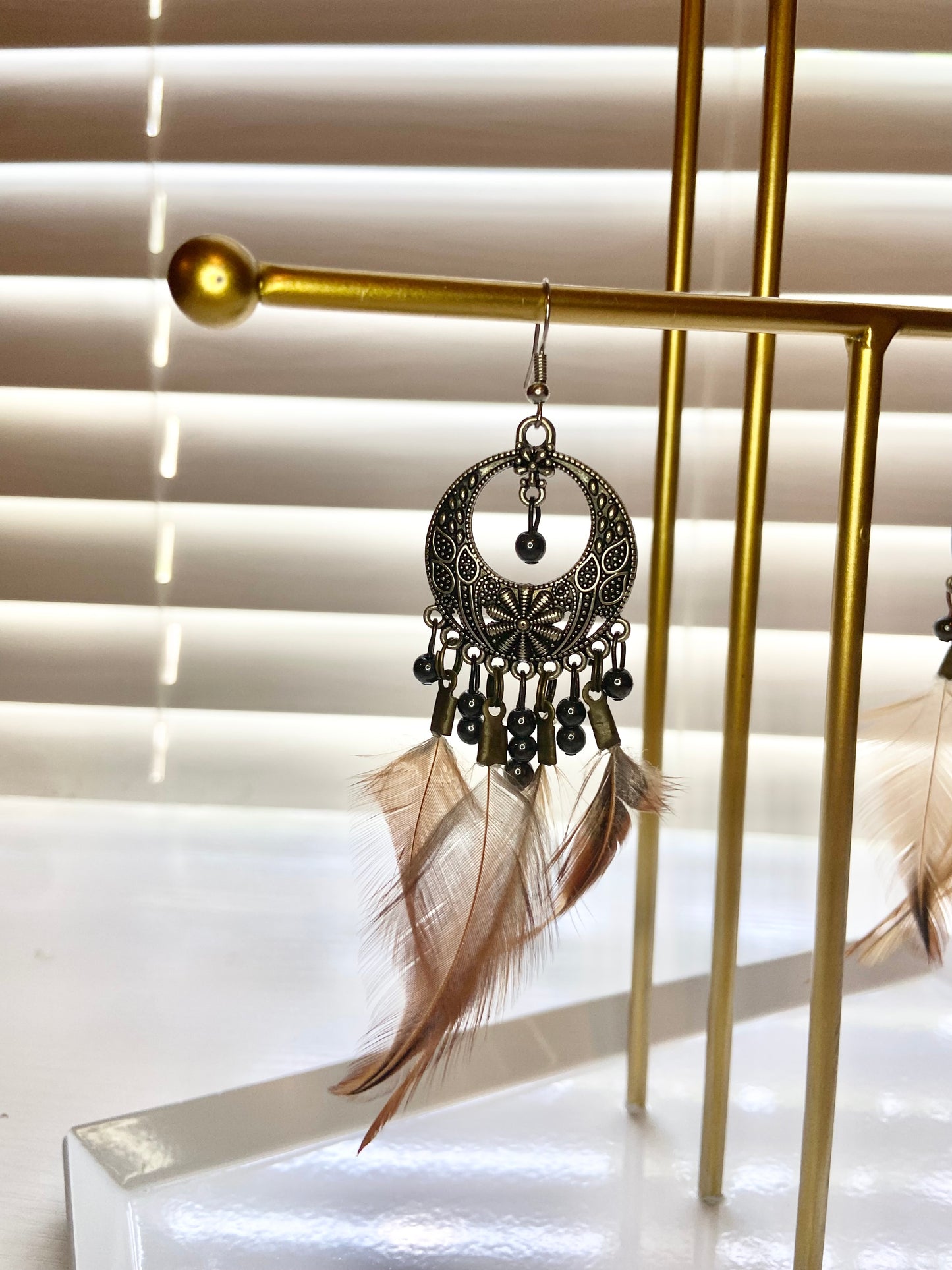 Pheasant Hematite Boho Earrings