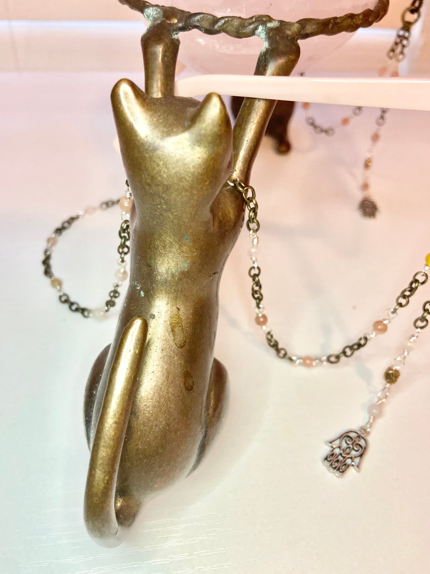 Rose Quartz Evil Eye Lanyard