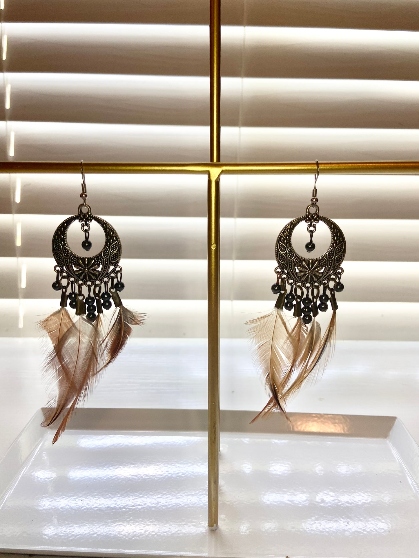 Pheasant Hematite Boho Earrings