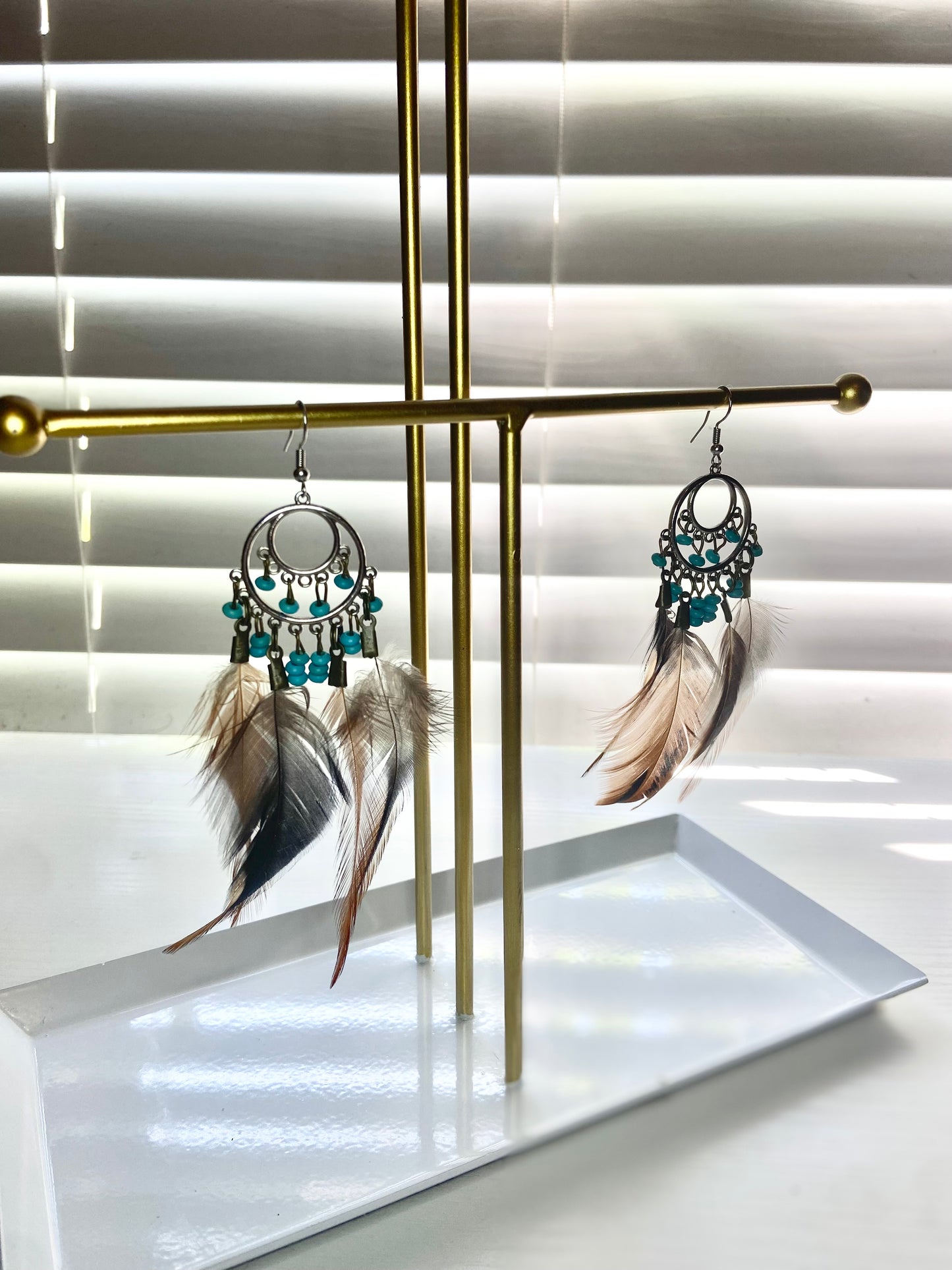 Pheasant and Turquoise Boho Earring