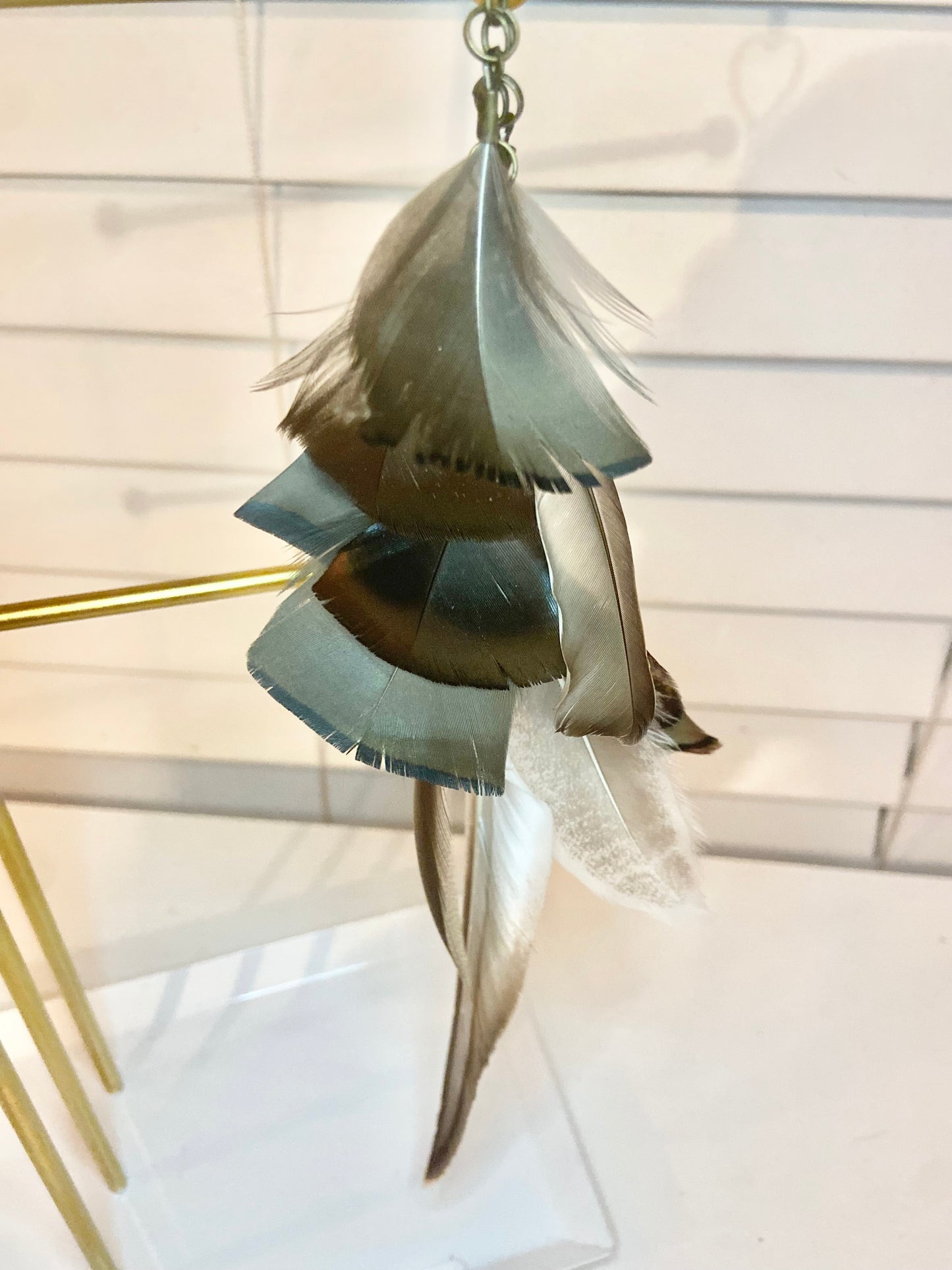 Single Long Heart Feather Earring