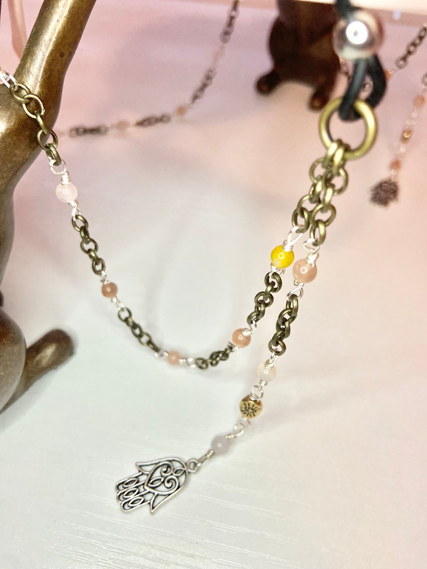 Rose Quartz Evil Eye Lanyard