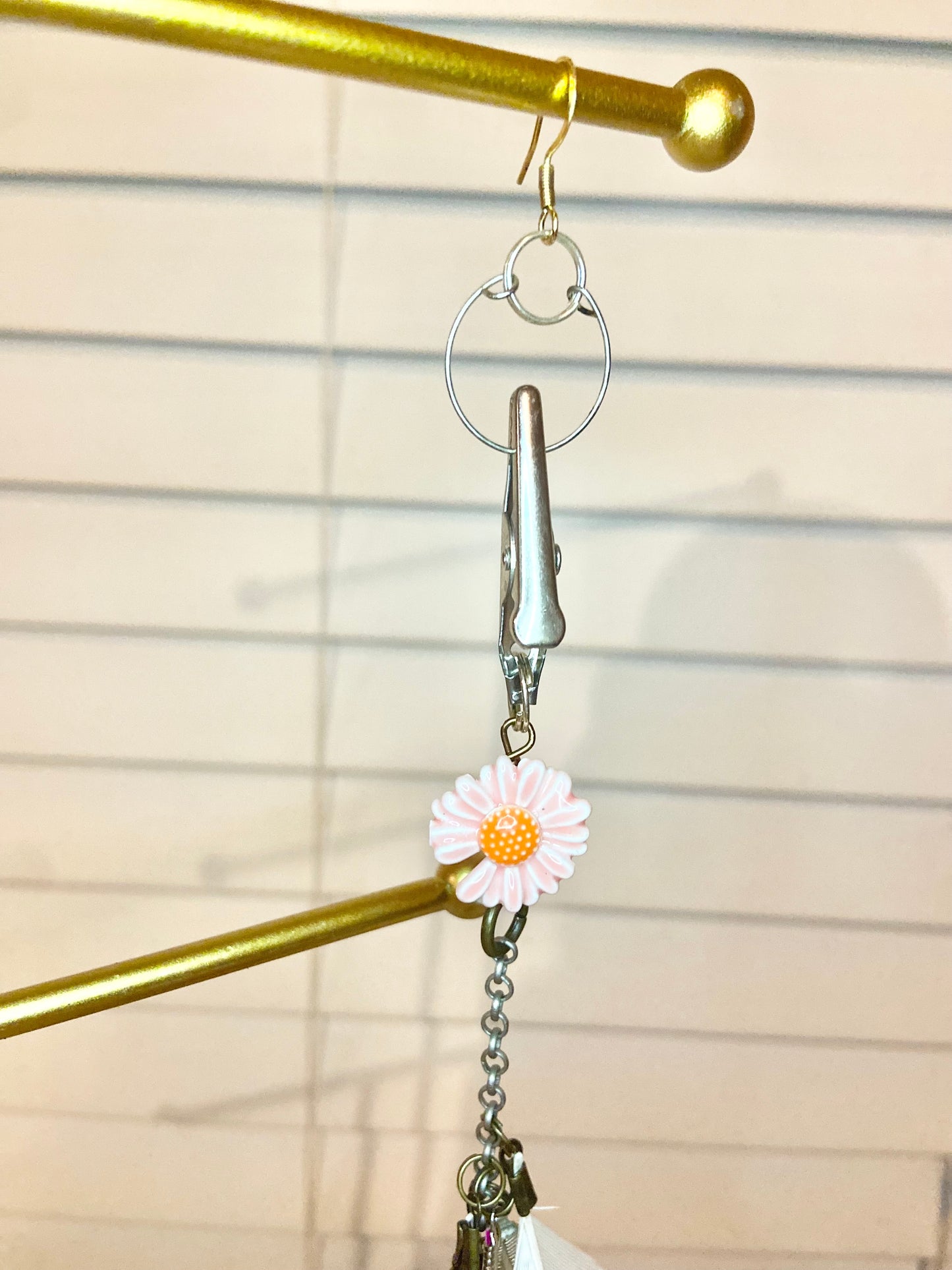 Single Pink Feather Earring