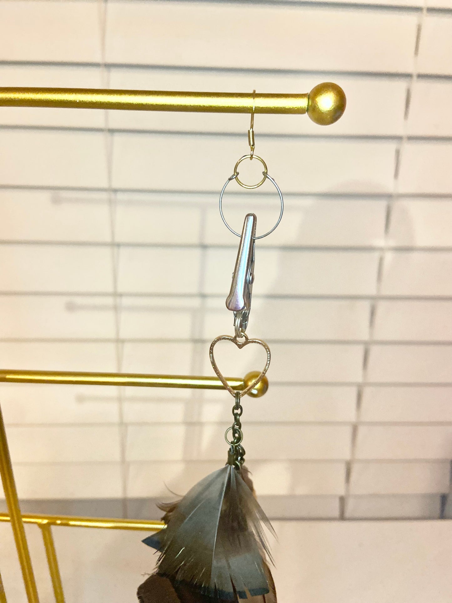 Single Long Heart Feather Earring