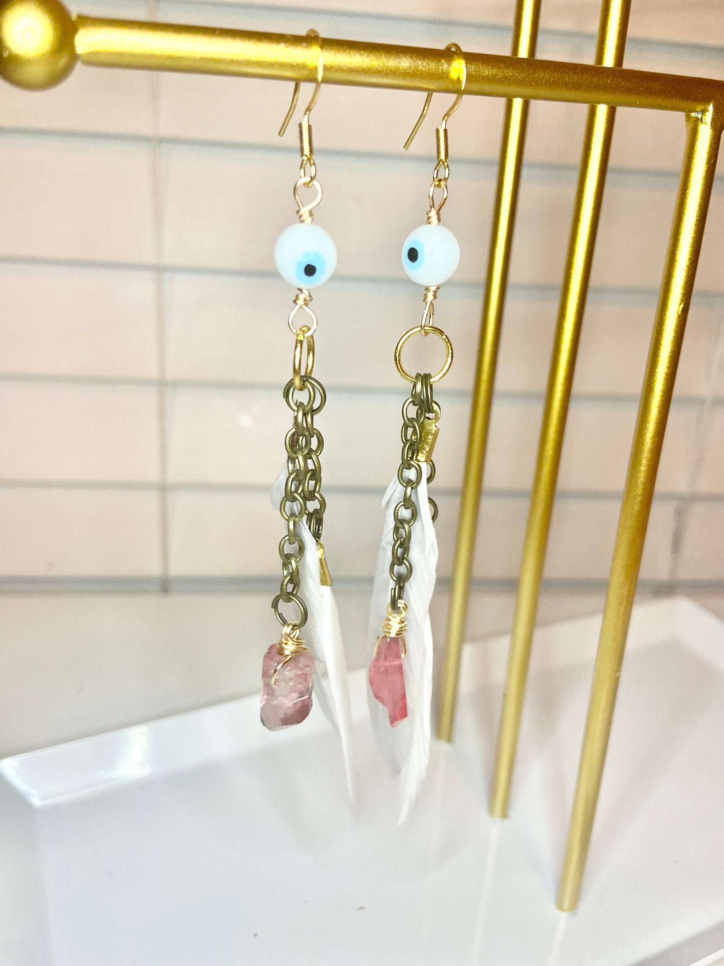 Rose Quartz Evil Eye Earrings
