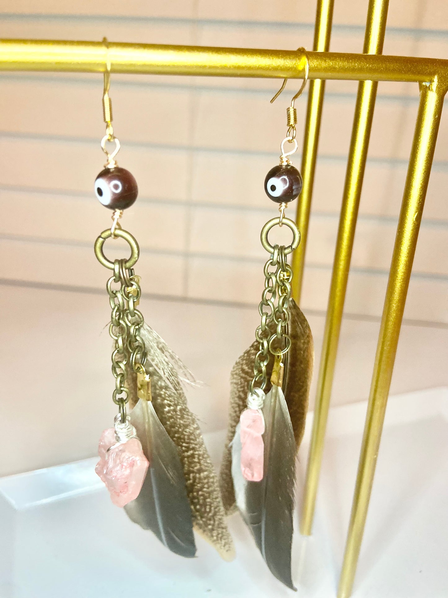 Rose Quartz Evil Eye Earrings