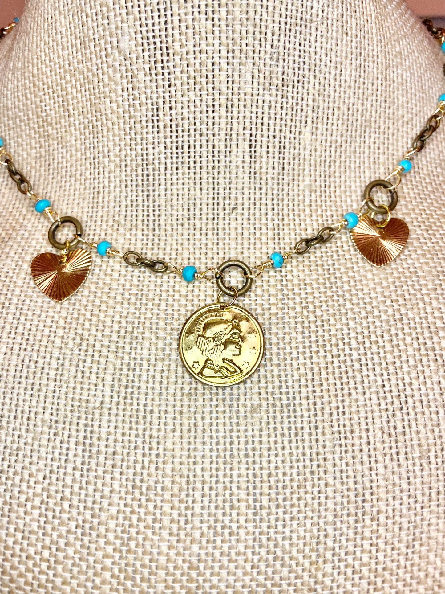 Turquoise and Gold Charm Choker