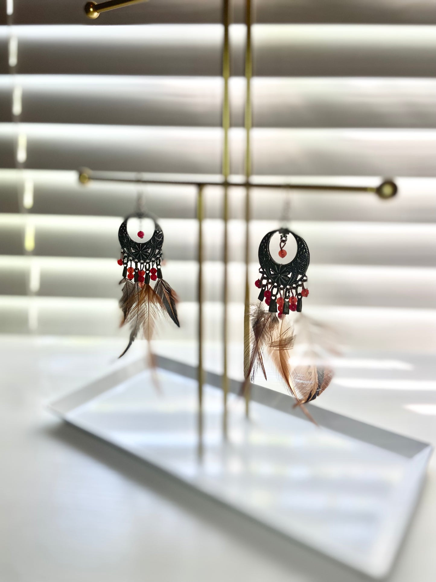 Pheasant and Carnelian Boho Earrings