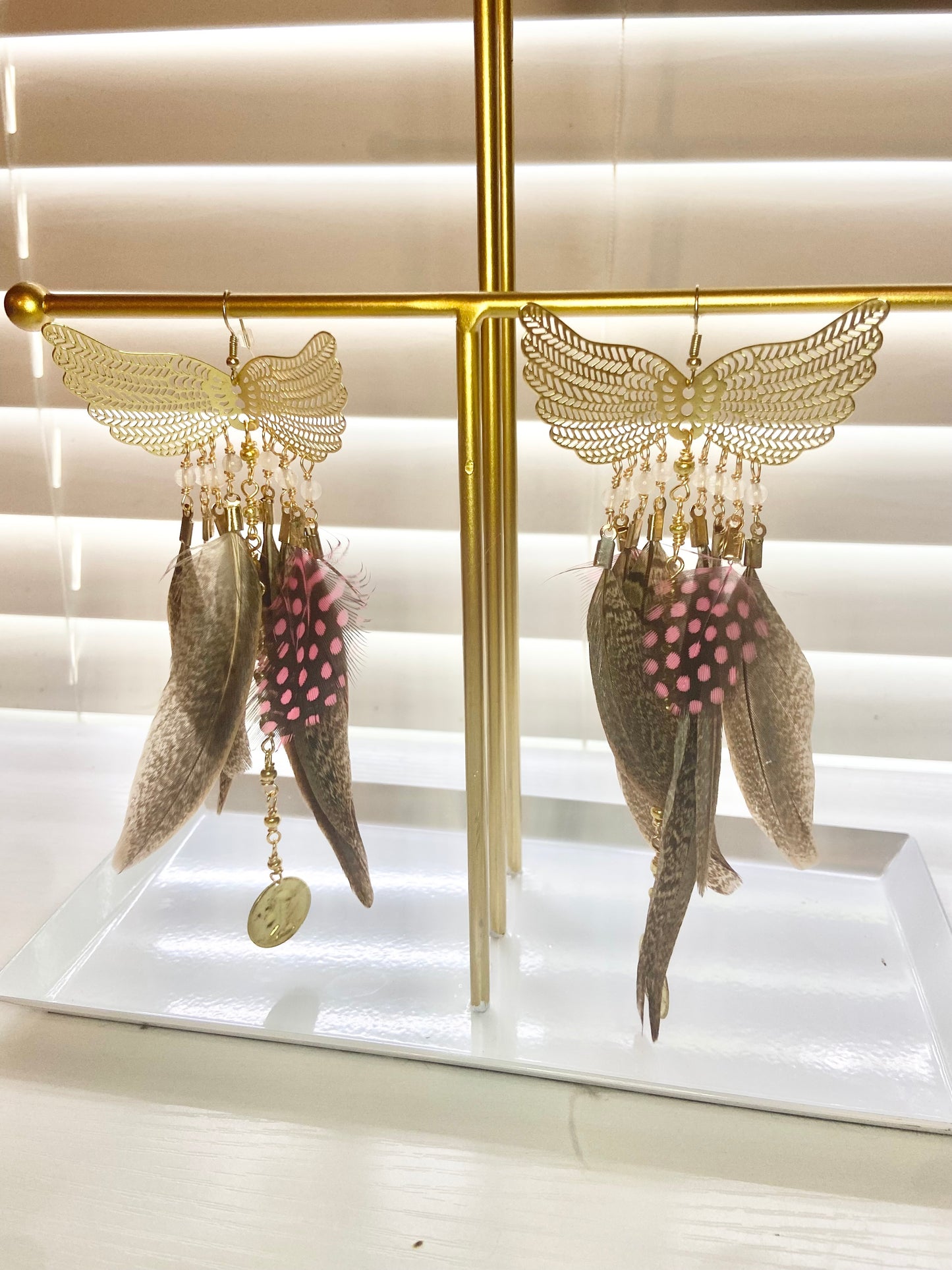 Brown and Pink Phoenix Rising Earrings