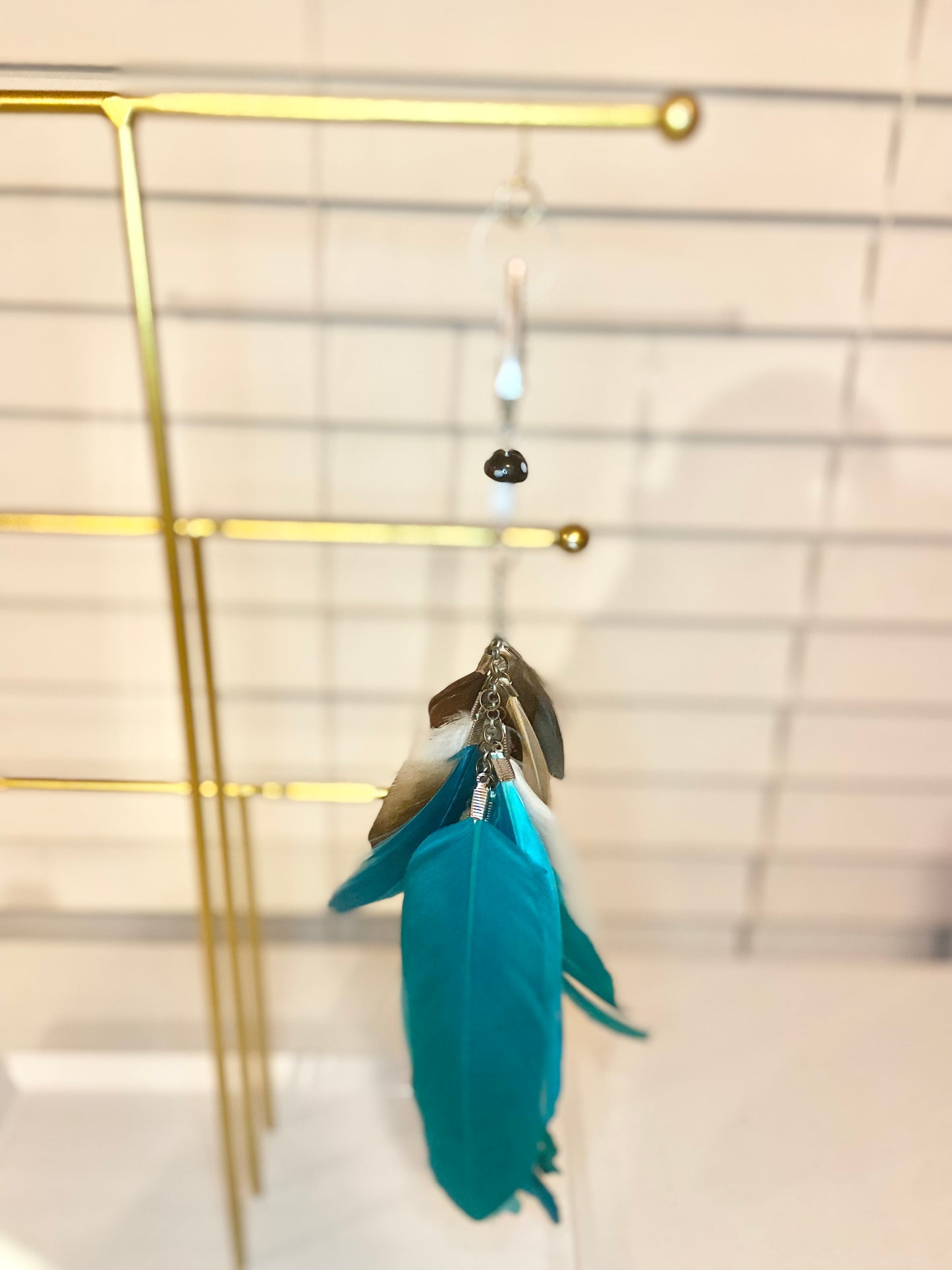 Single Long Blue Feather Earring