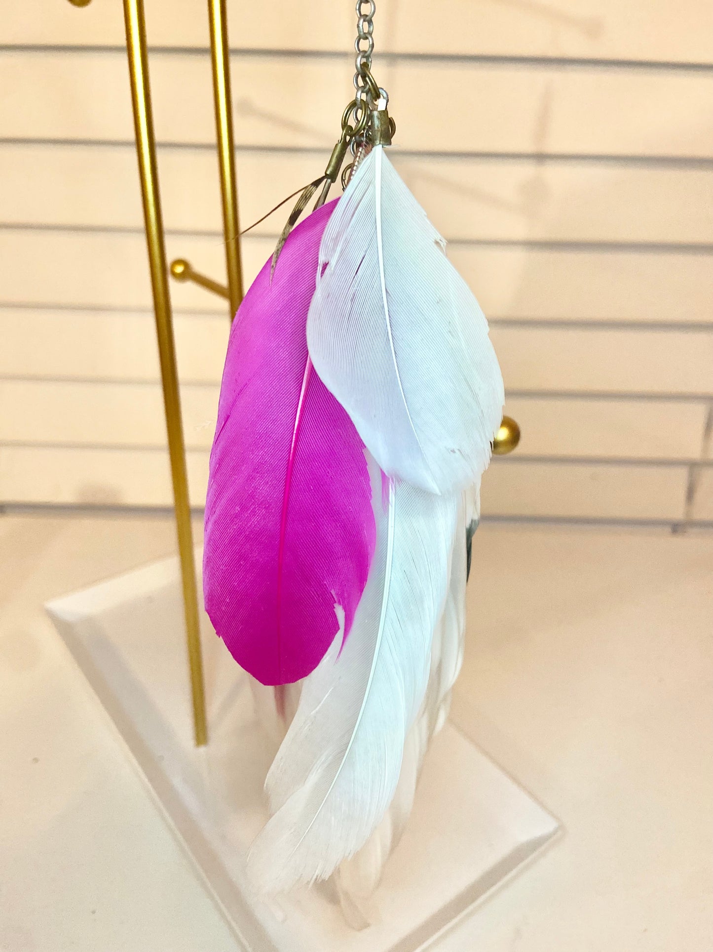 Single Pink Feather Earring