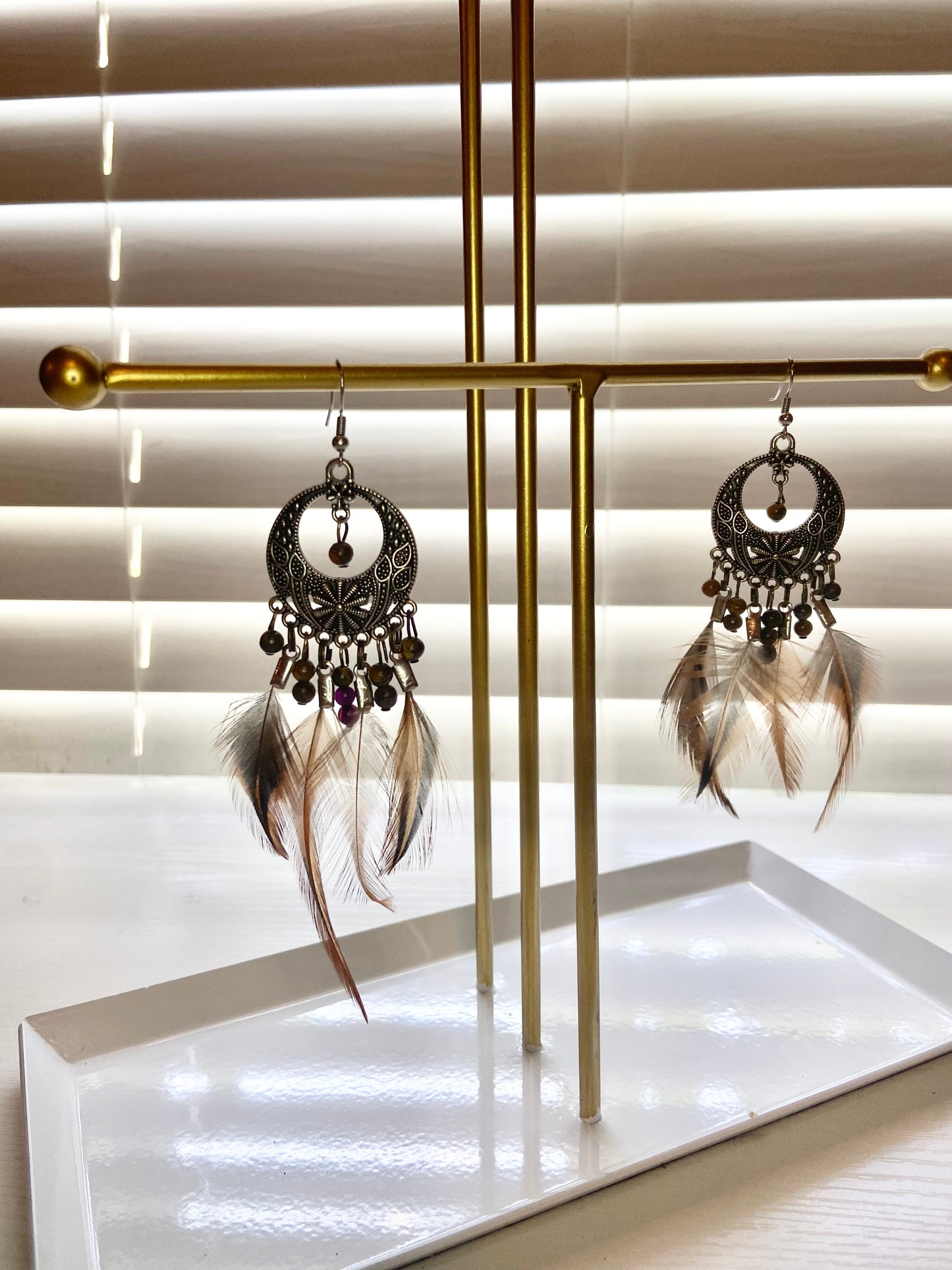 Pheasant Tiger Eye Boho Earring