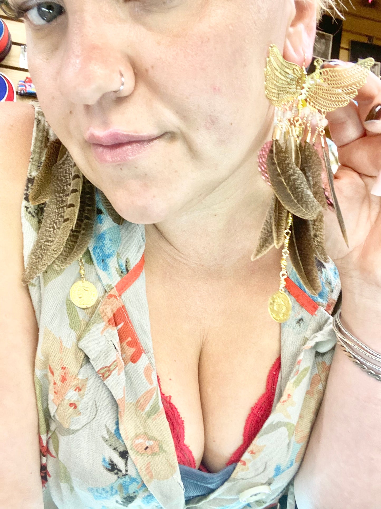 Brown and Pink Phoenix Rising Earrings