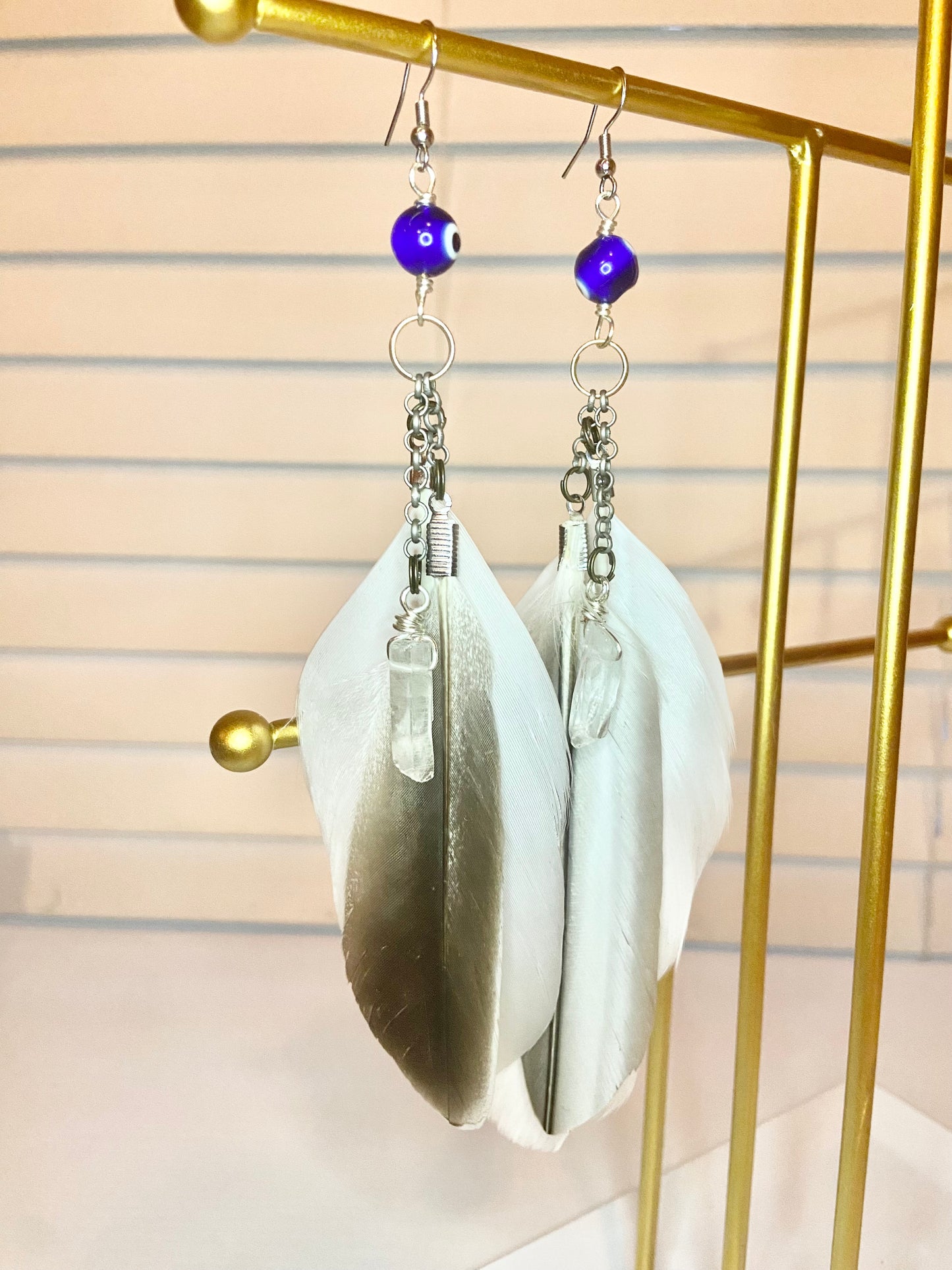 Quartz Crystal Evil Eye Earring