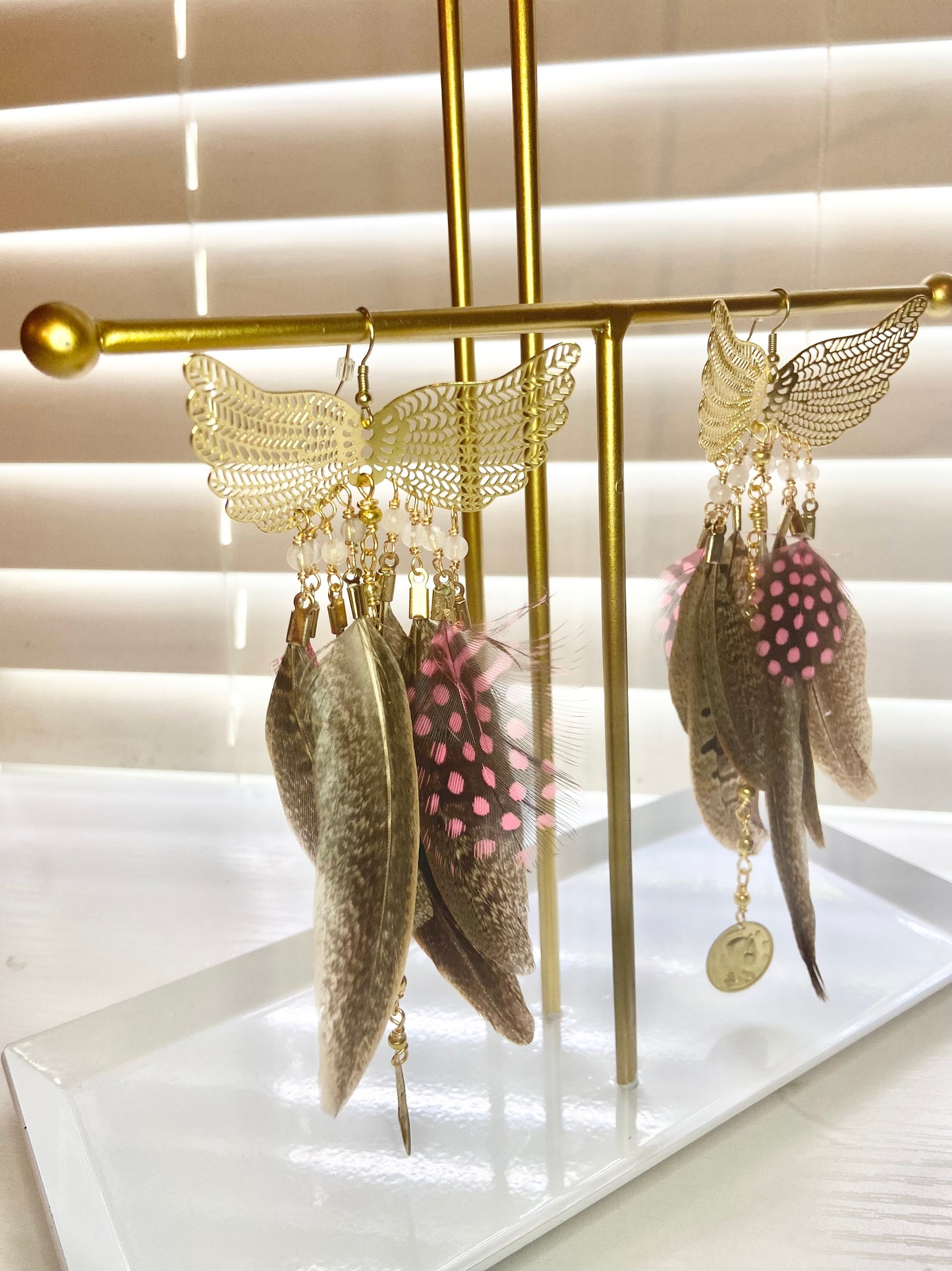 Brown and Pink Phoenix Rising Earrings