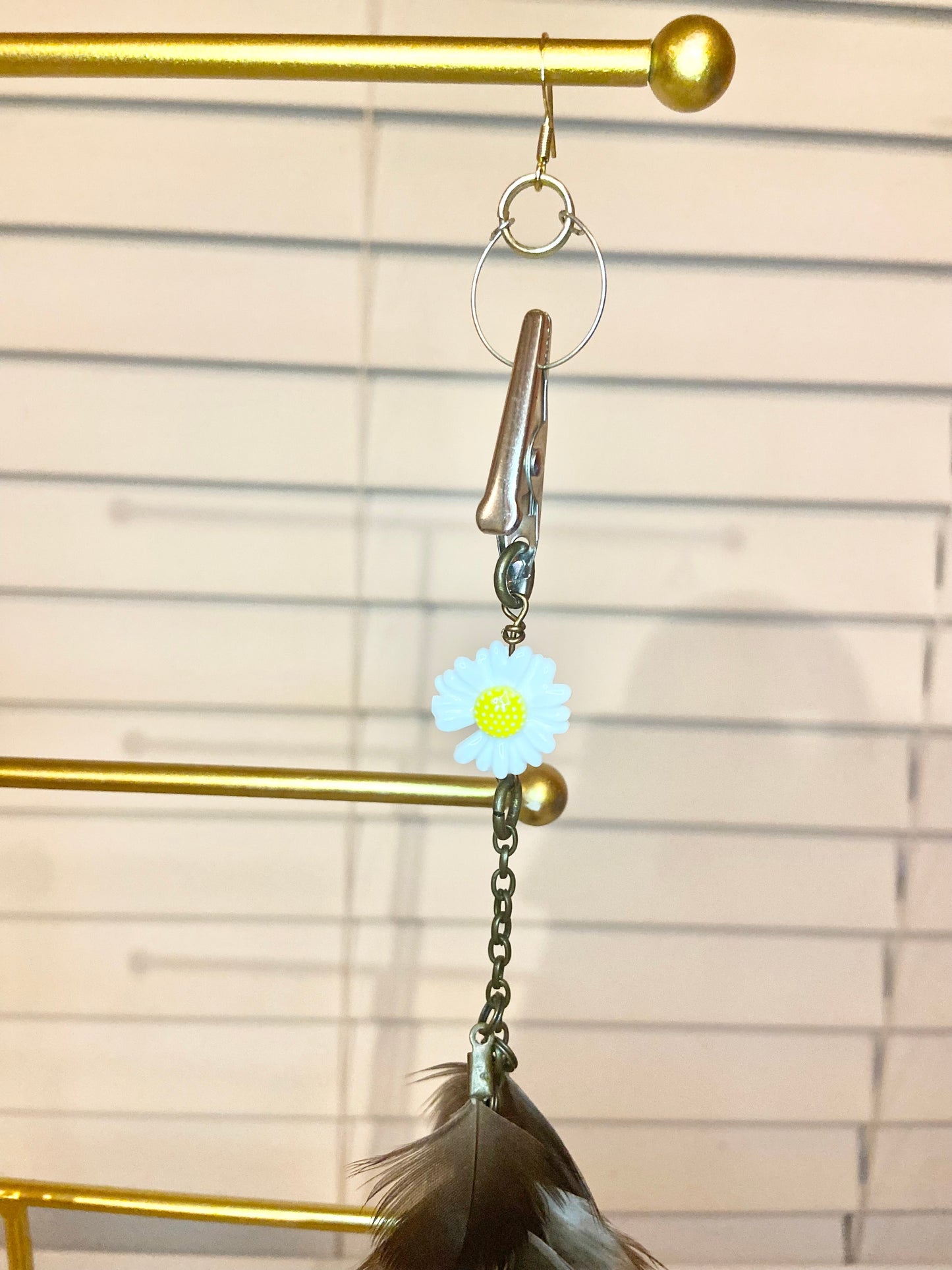 Single Long White Feather Earring