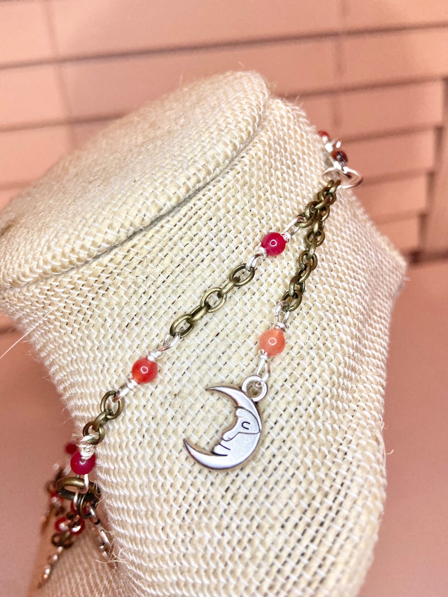 Carnelian and Silver Charm Choker