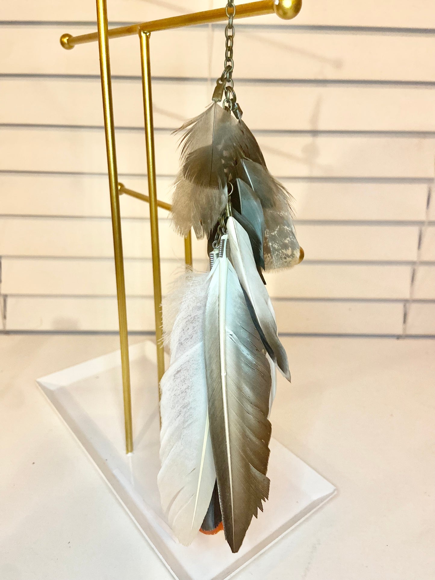 Single Long White Feather Earring