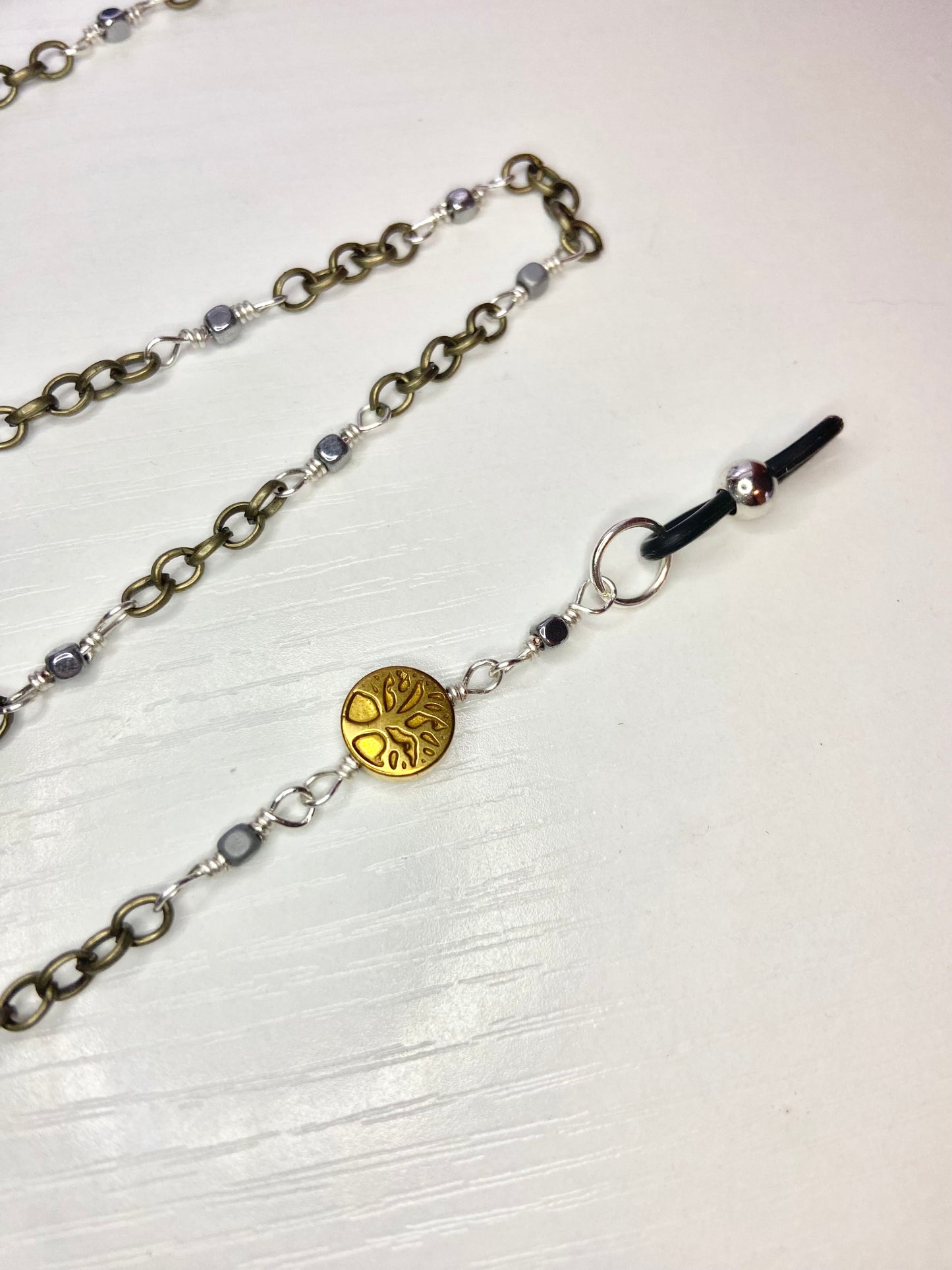 Simple Hematite Tree of Life Lanyard