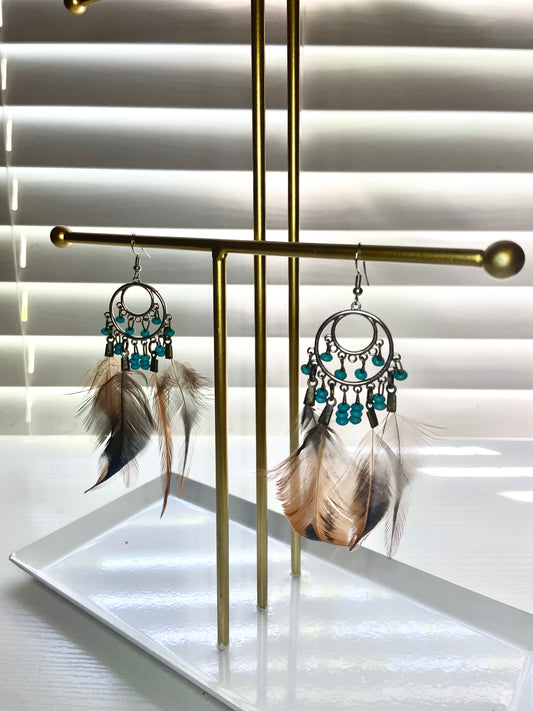 Pheasant and Turquoise Boho Earring
