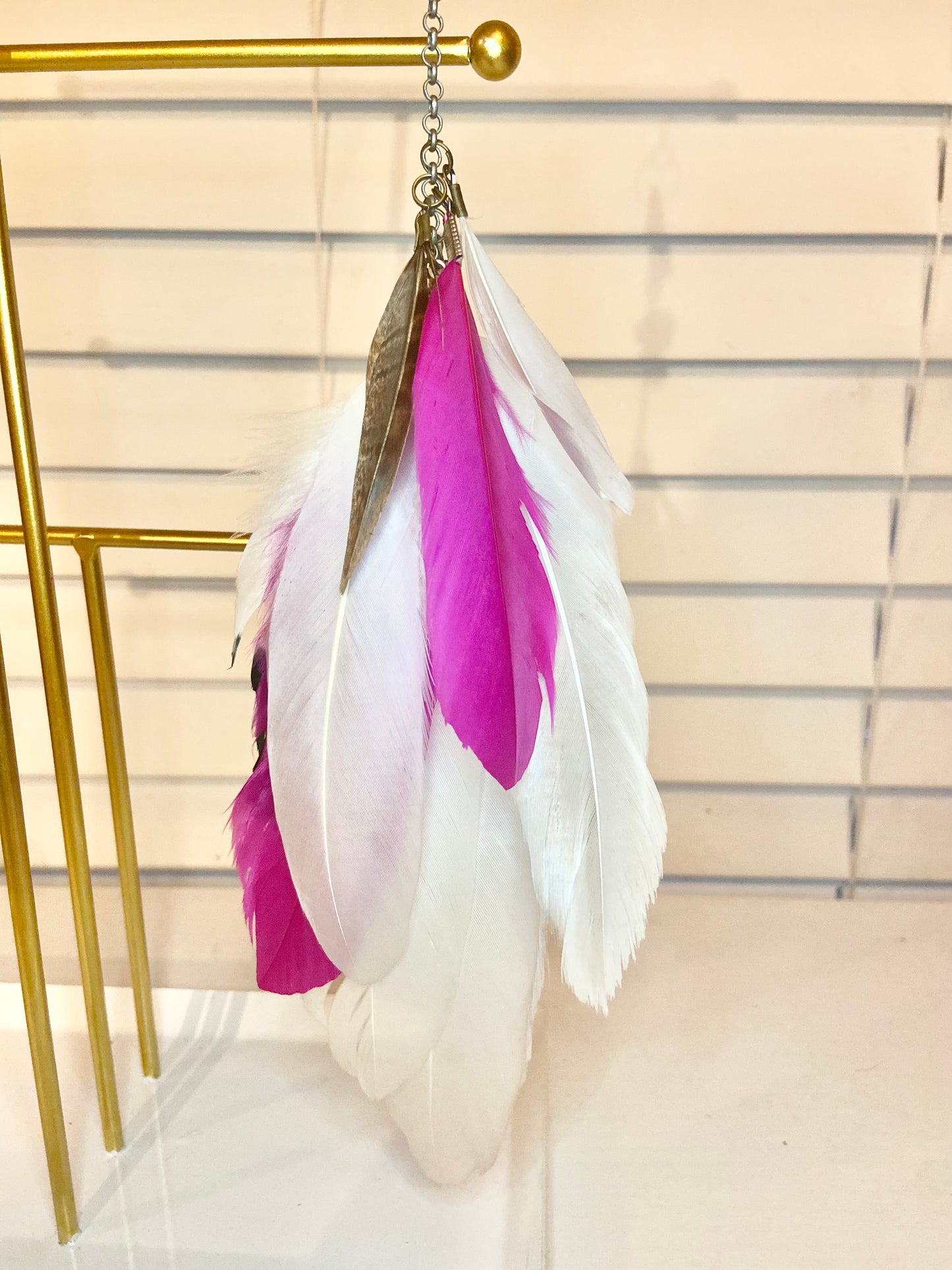 Single Pink Feather Earring