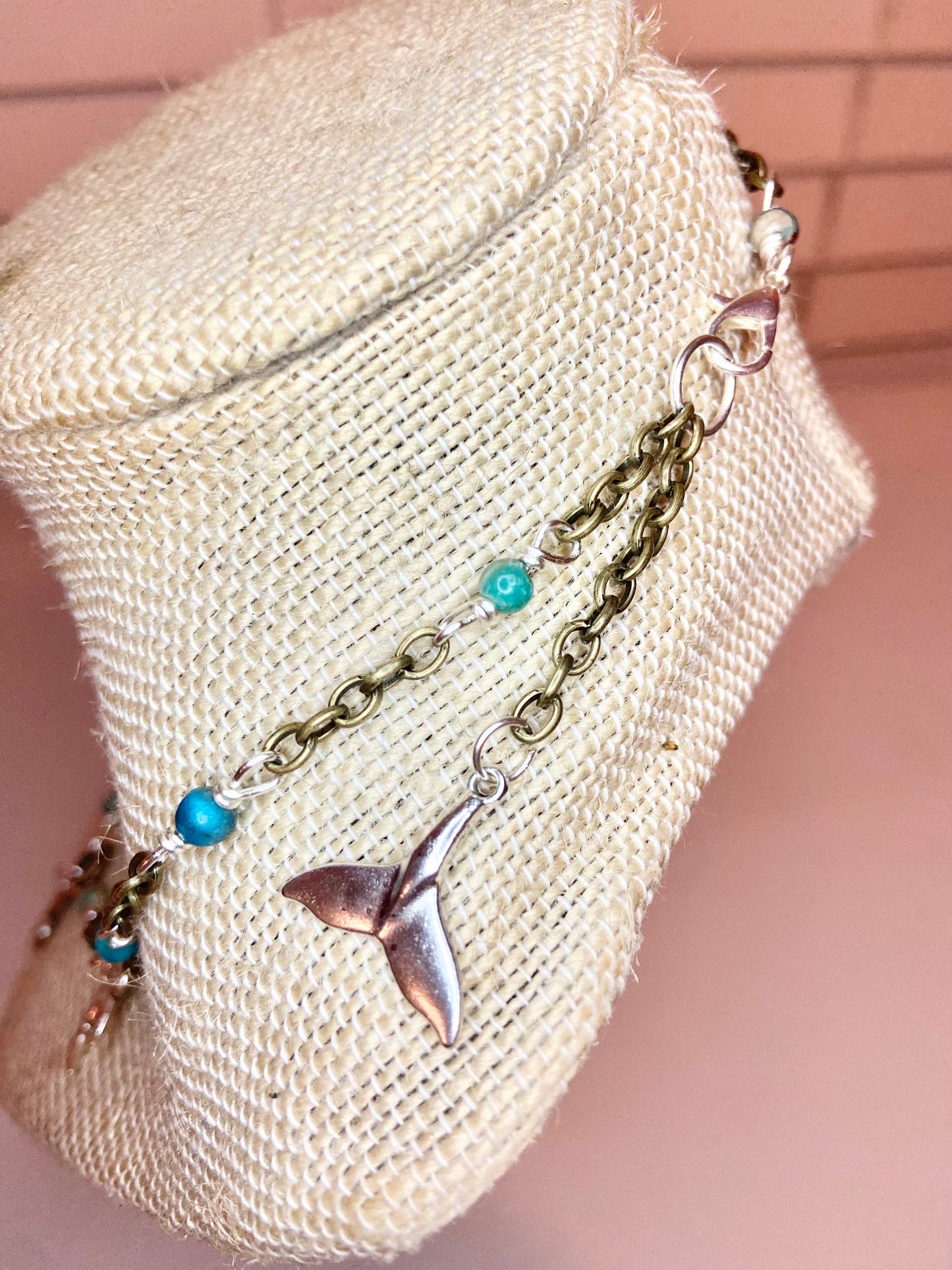 Turquoise Bead and Silver Charm Choker