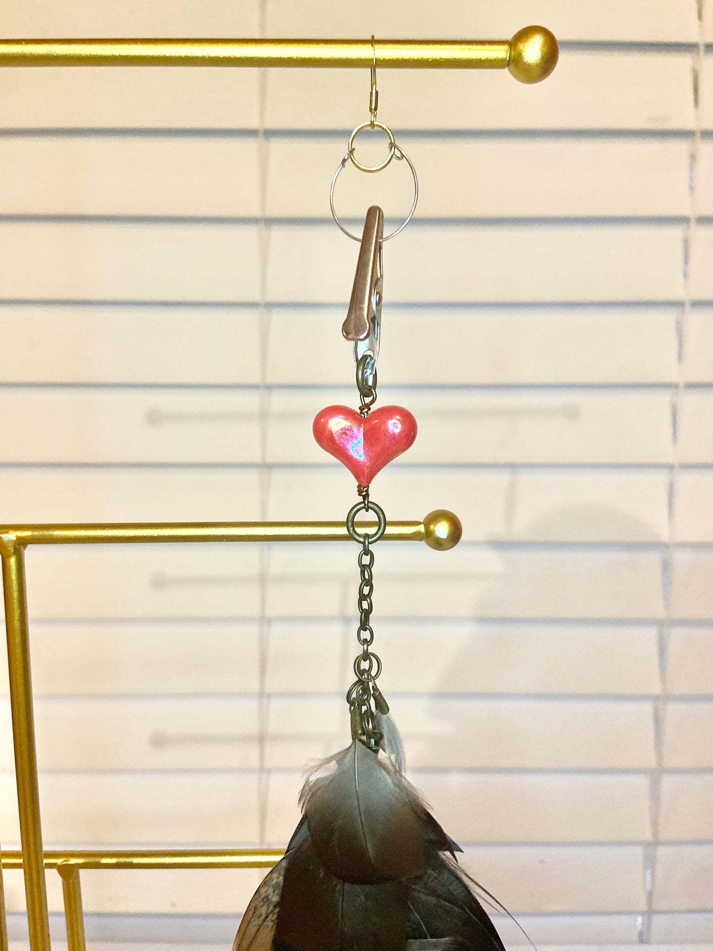 Single Heart Feather Earring