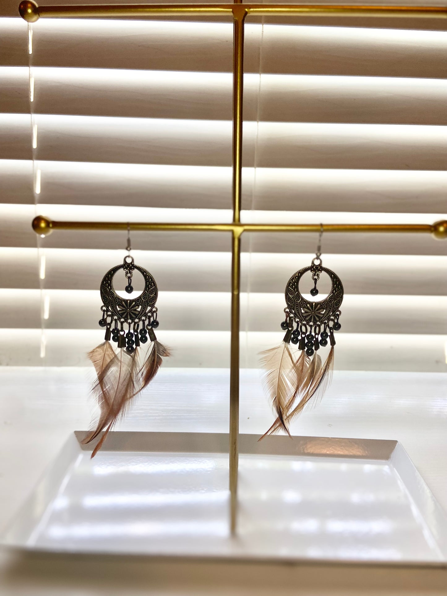 Pheasant Hematite Boho Earrings