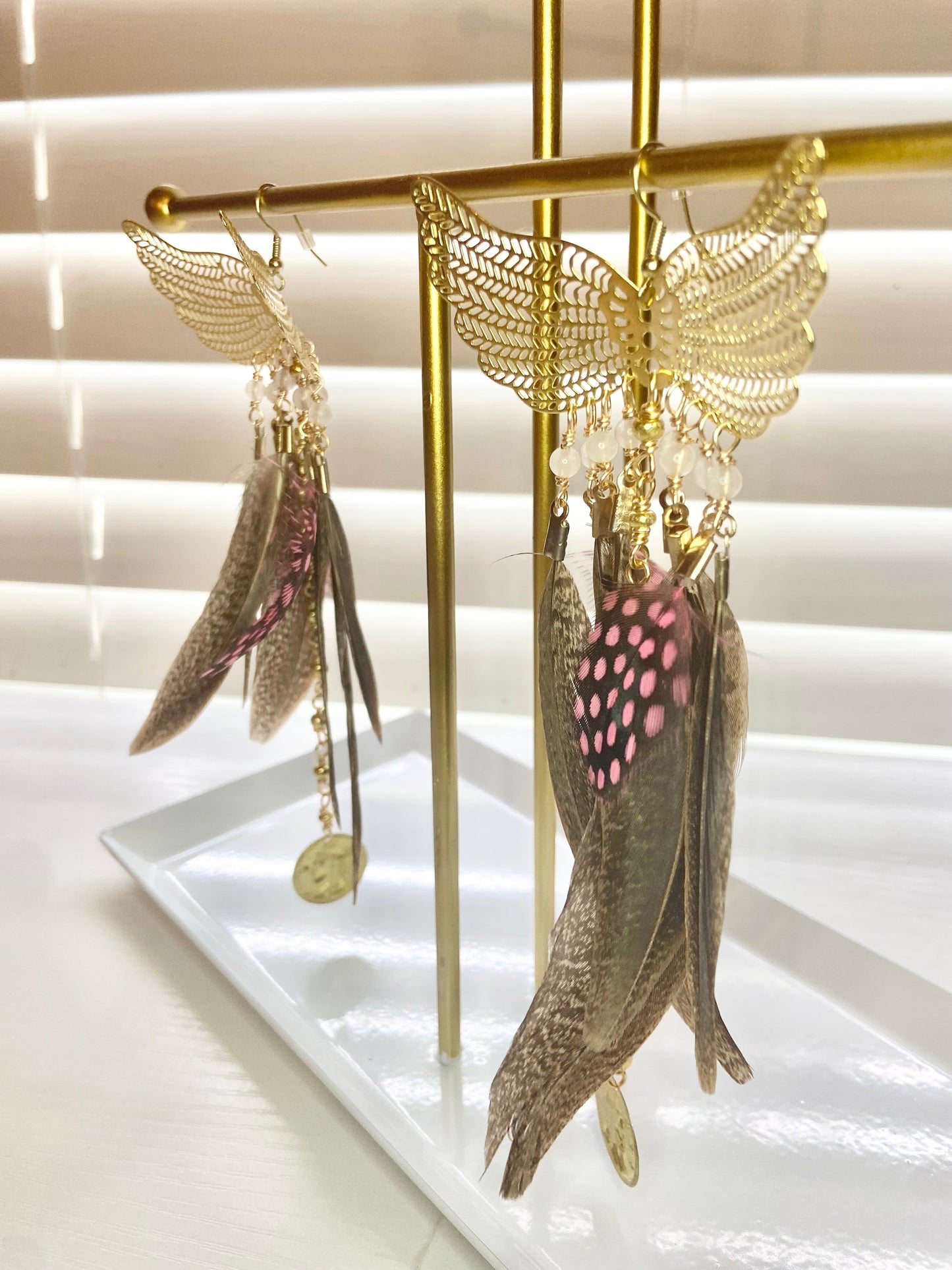 Brown and Pink Phoenix Rising Earrings