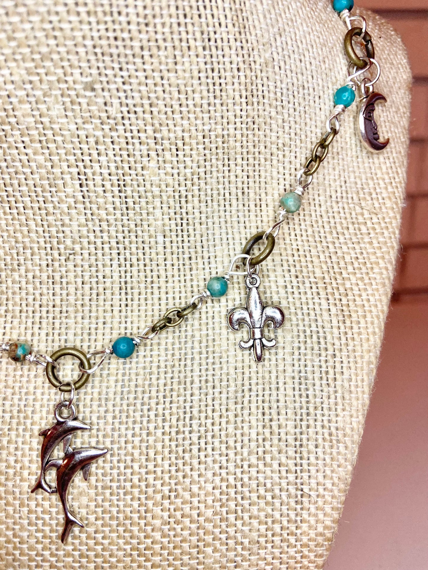 Turquoise Bead and Silver Charm Choker