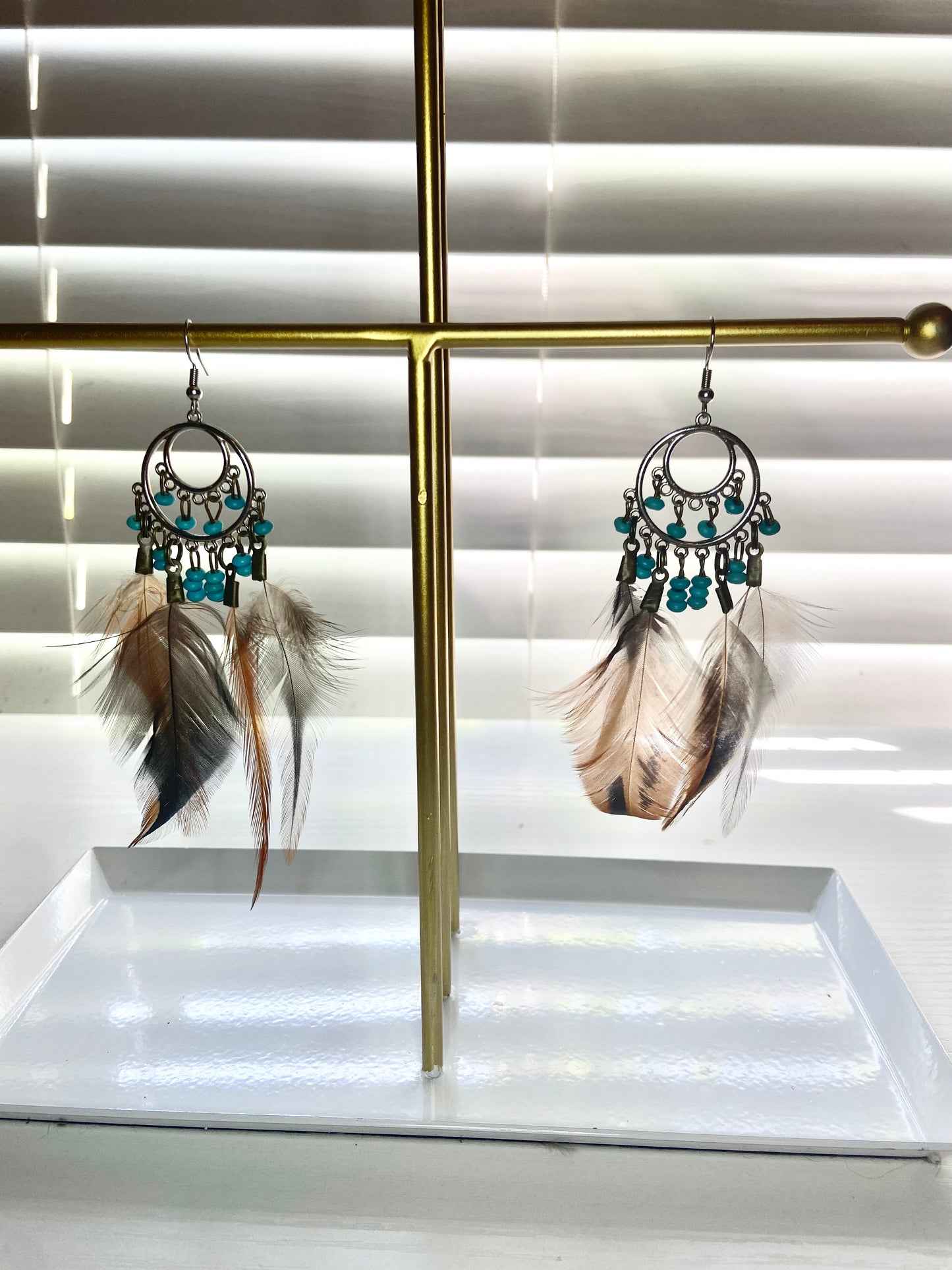 Pheasant and Turquoise Boho Earring