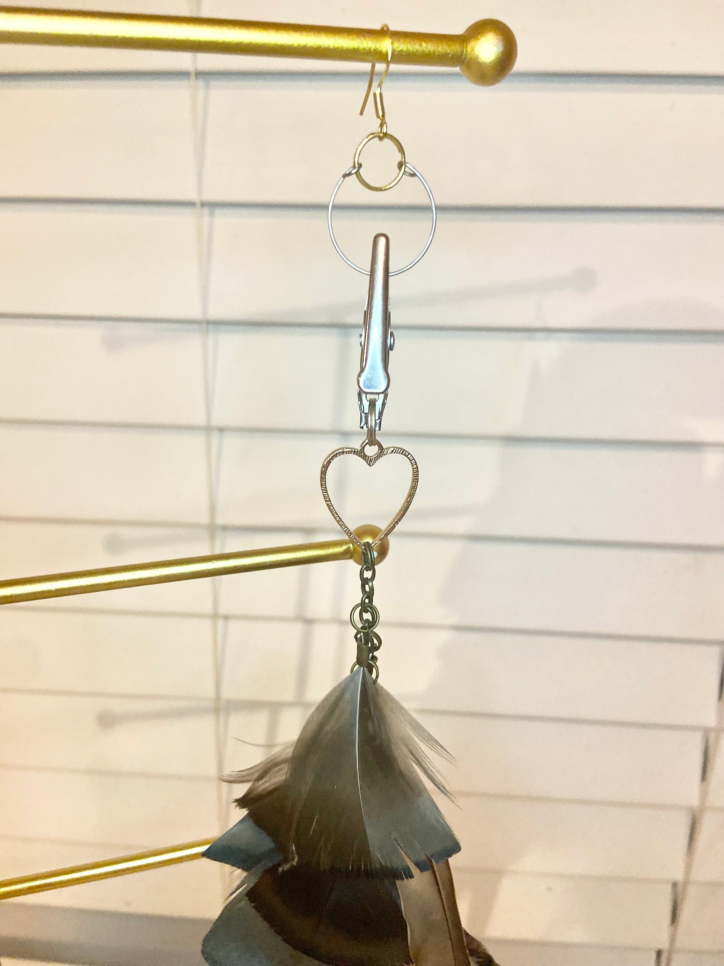 Single Long Heart Feather Earring