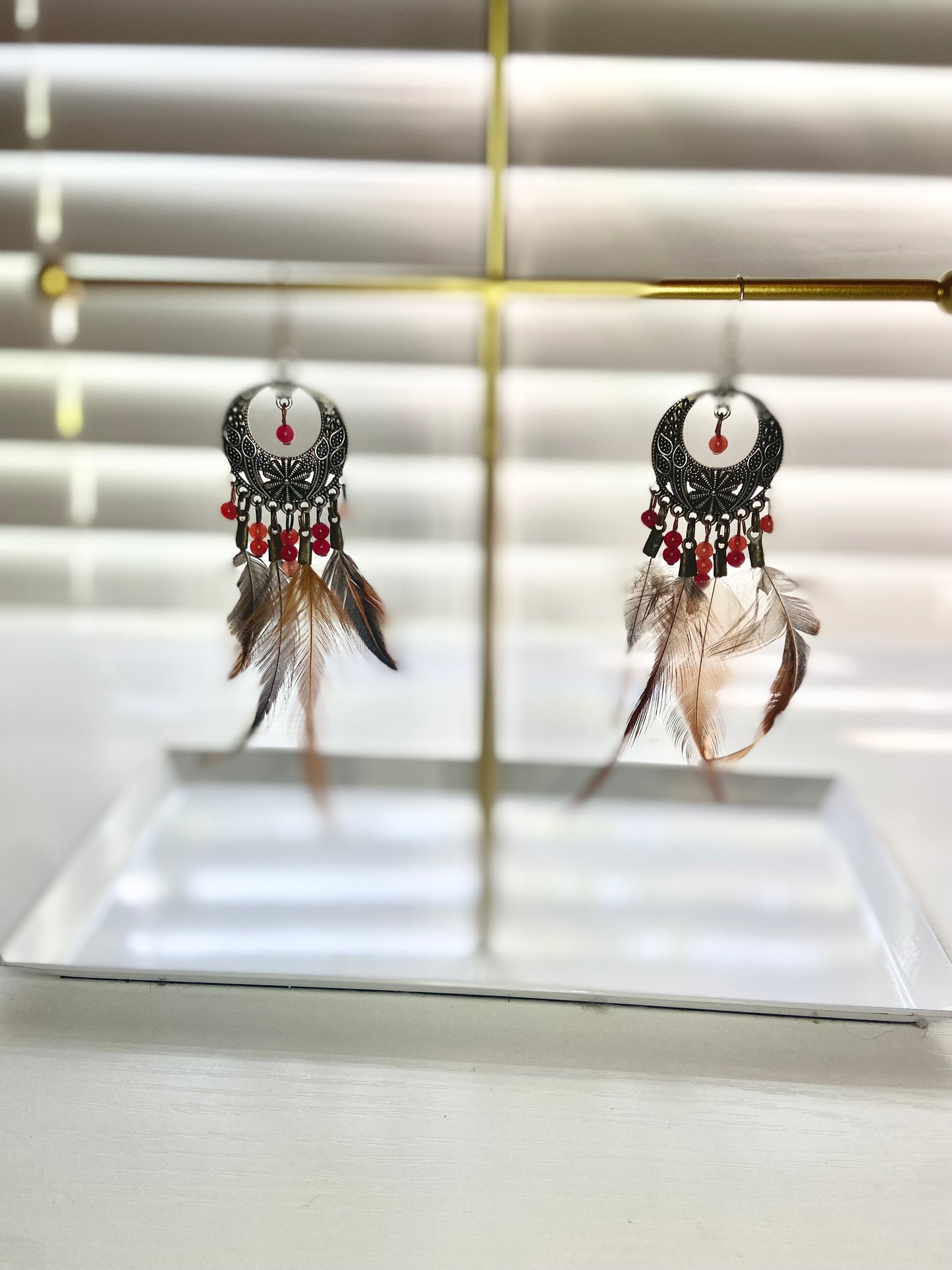 Pheasant and Carnelian Boho Earrings