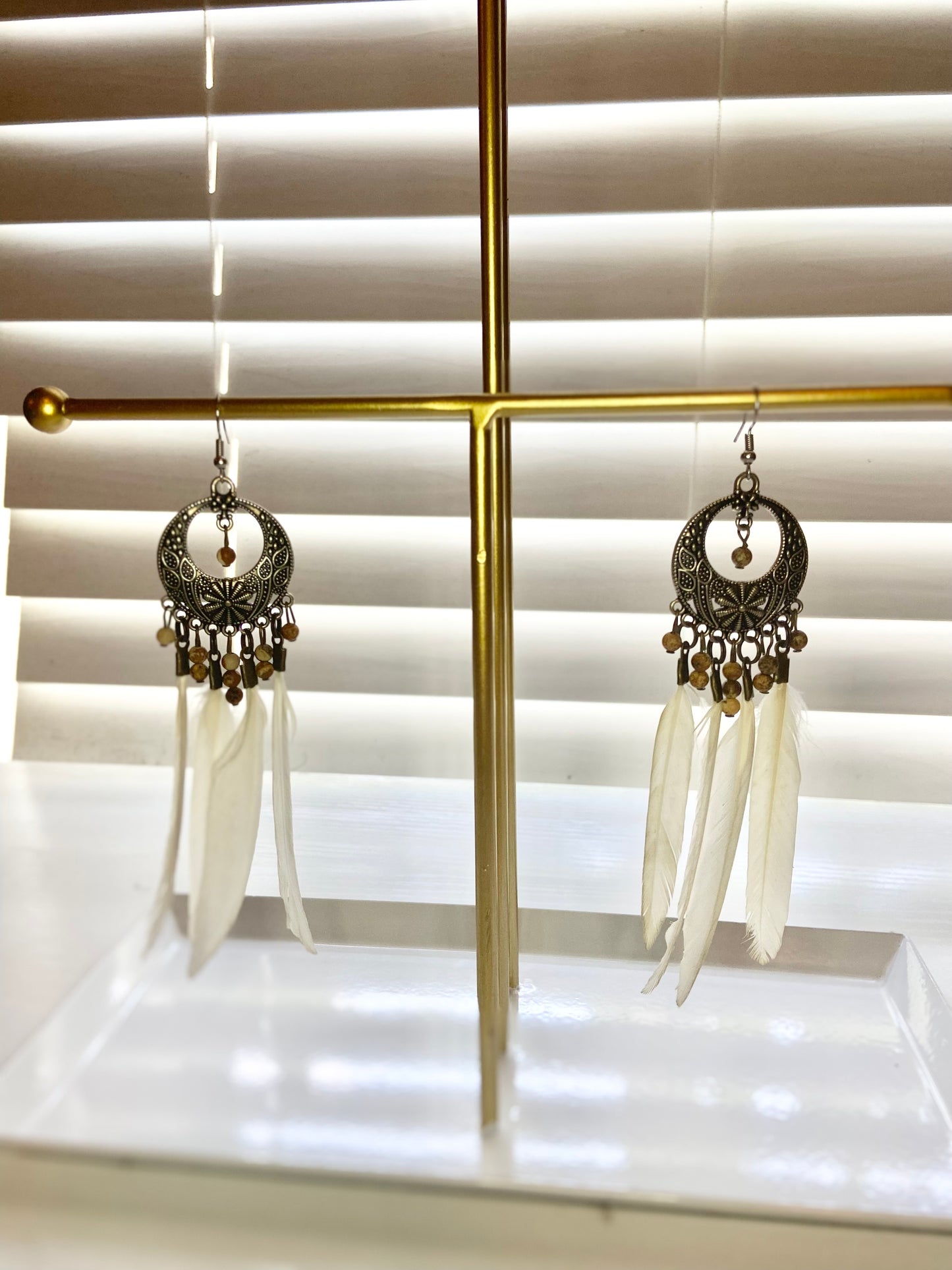 White Feather Boho Earring