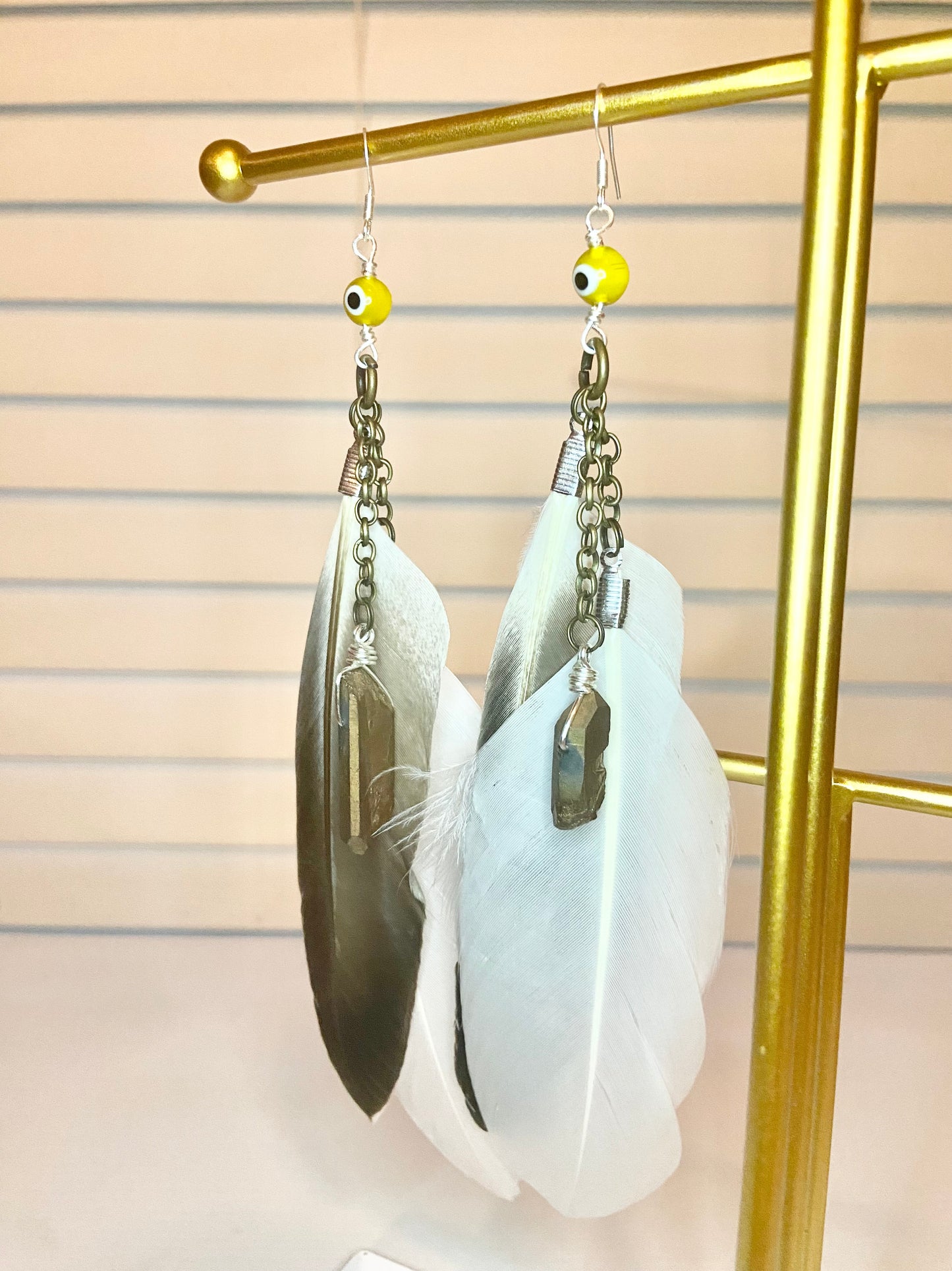 Gold Hematite Evil Eye Earrings