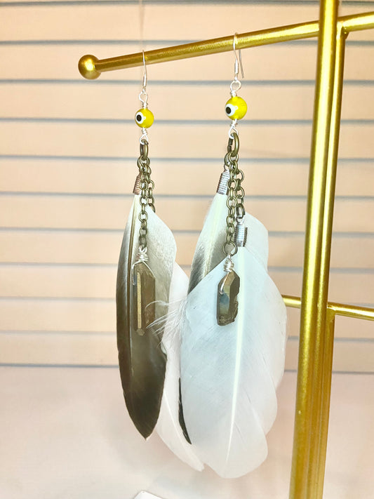 Gold Hematite Evil Eye Earrings