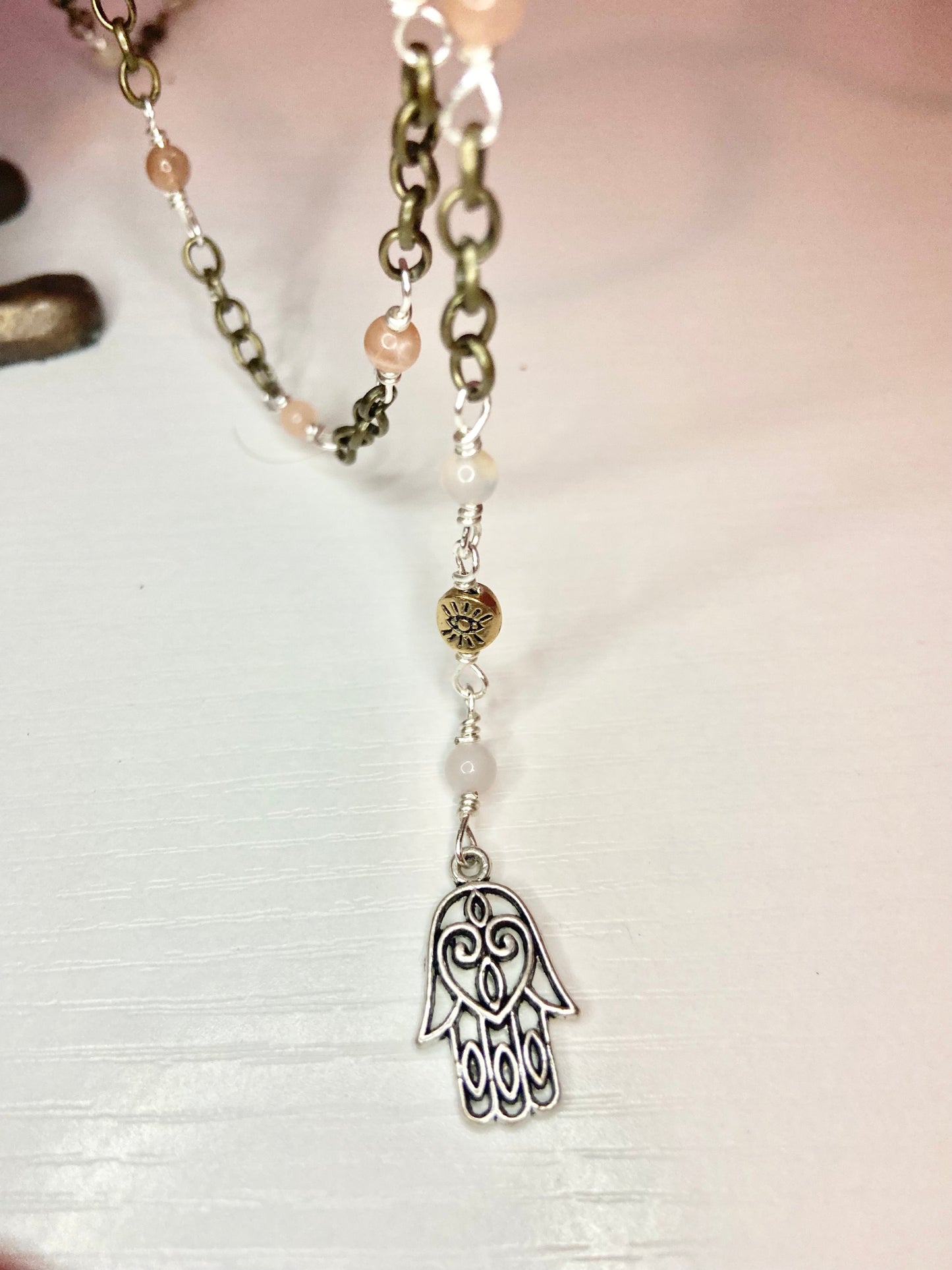 Rose Quartz Evil Eye Lanyard