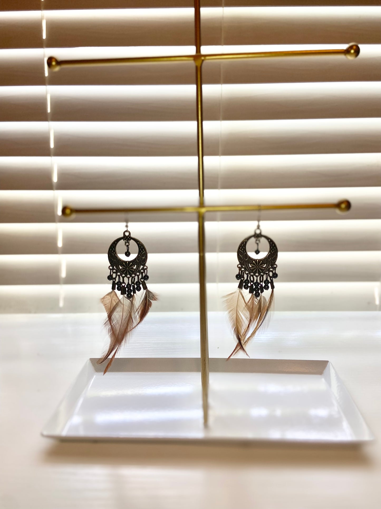 Pheasant Hematite Boho Earrings