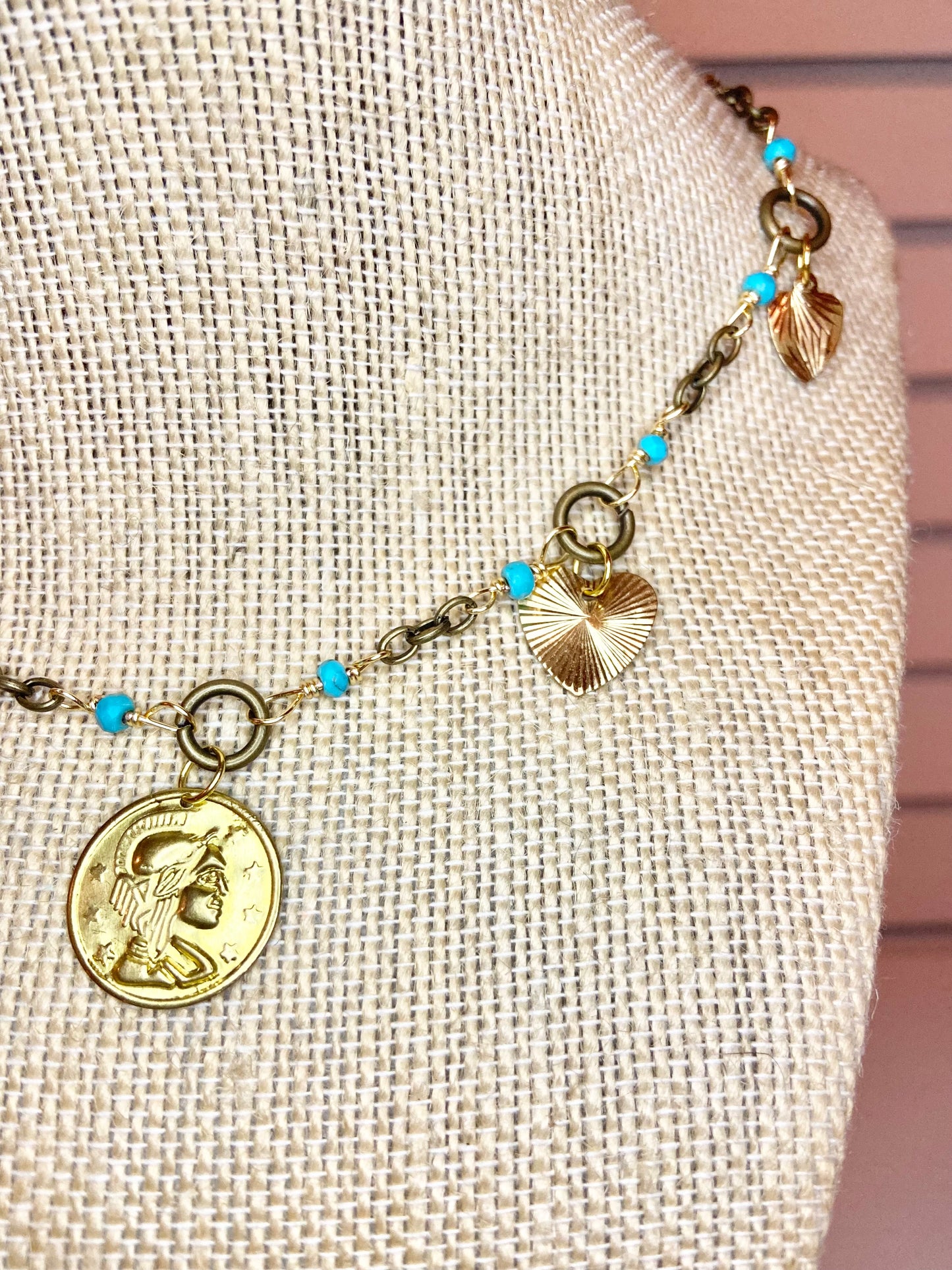Turquoise and Gold Charm Choker