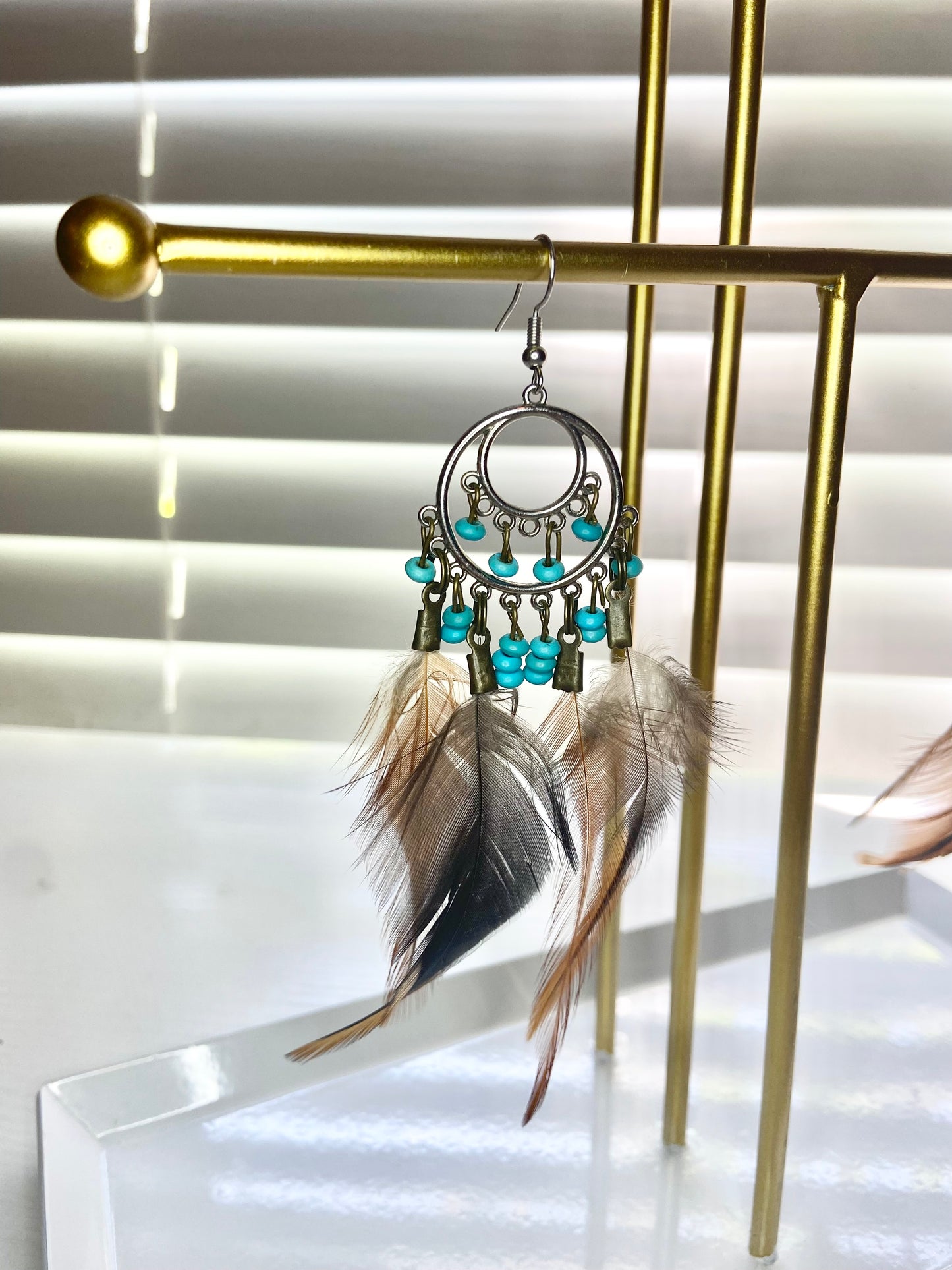 Pheasant and Turquoise Boho Earring
