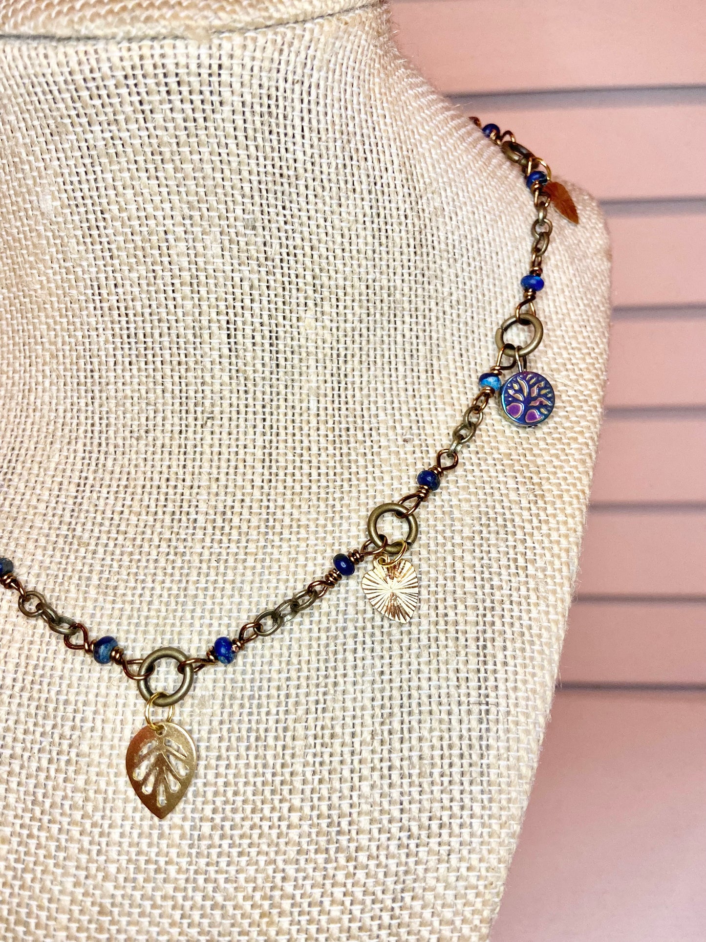 Lapis Lazuli and Gold Charm Choker